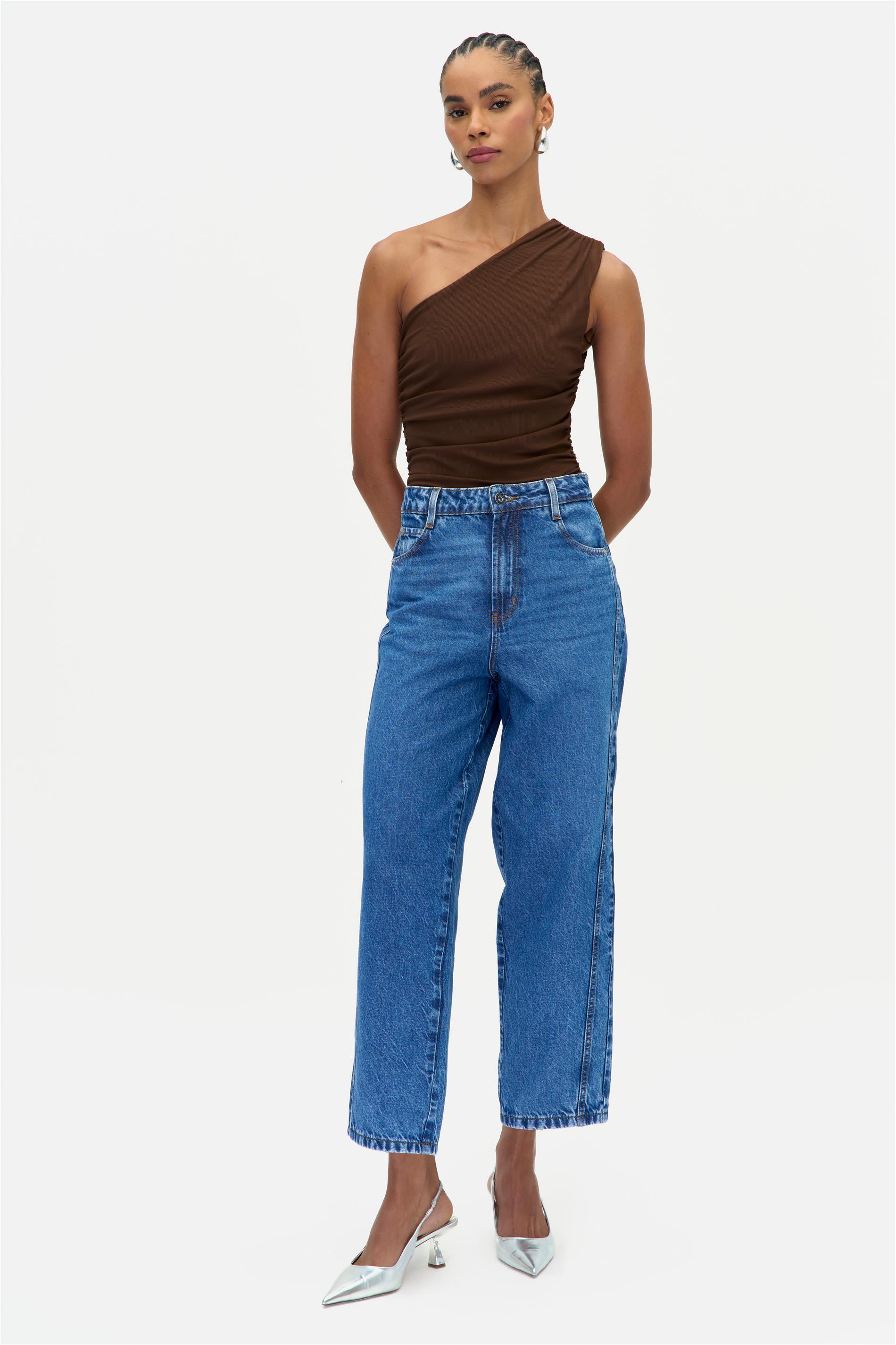 Calça Jeans Barrel G5 Alta Cropped