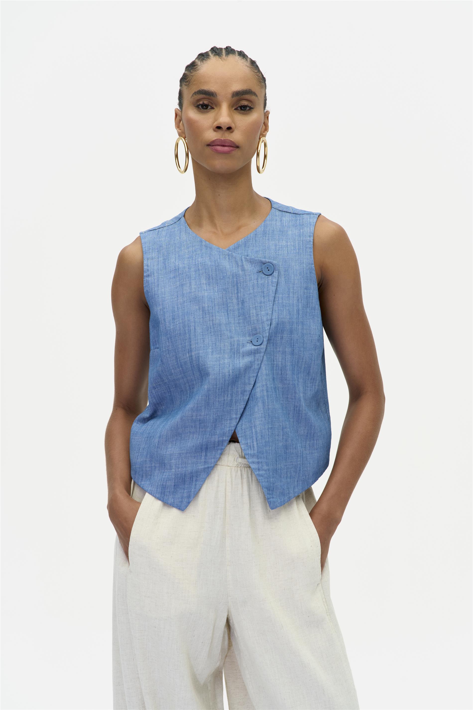 Colete Jeans Feminino Transpassado