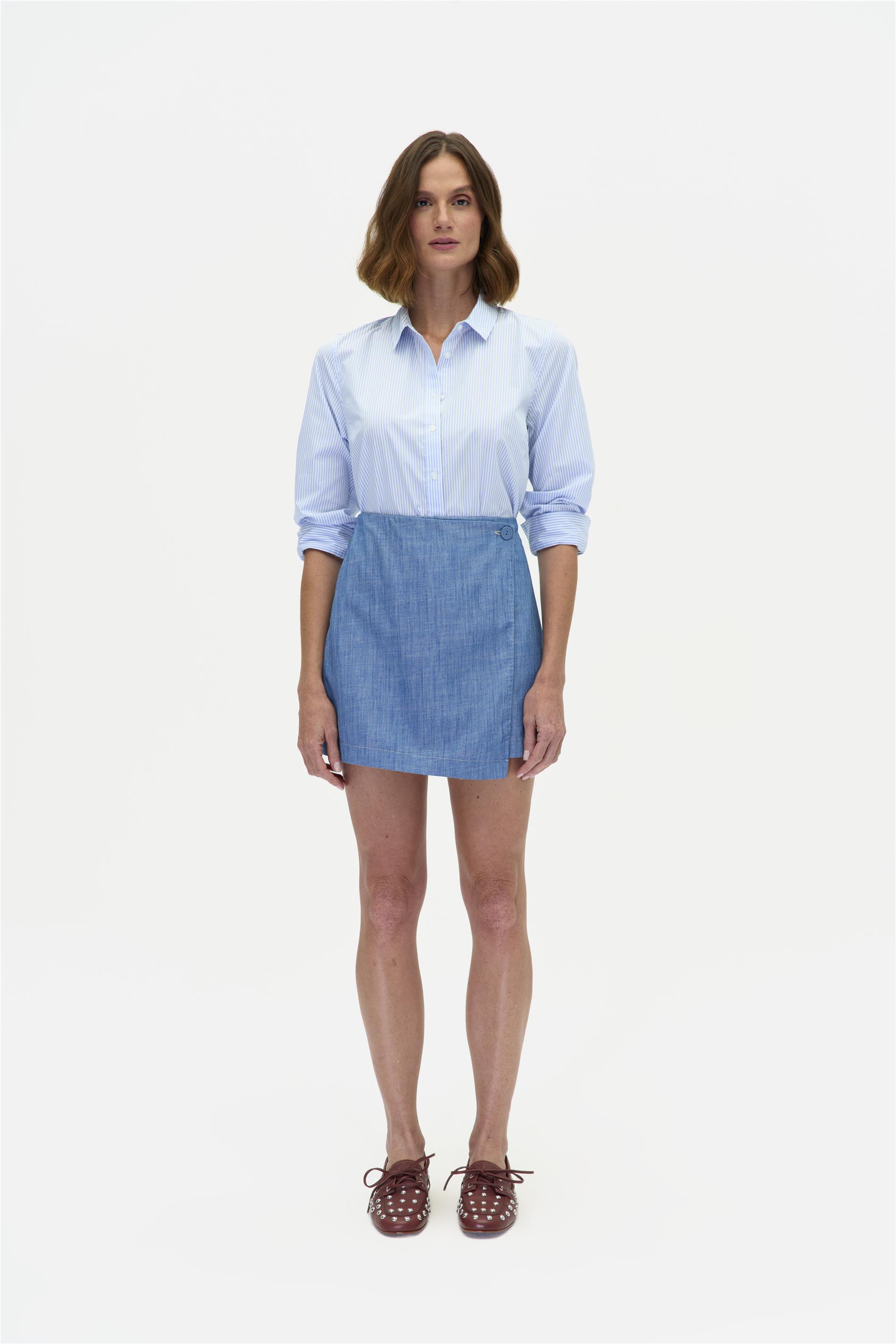 Mini Saia Jeans Feminina Transpassada