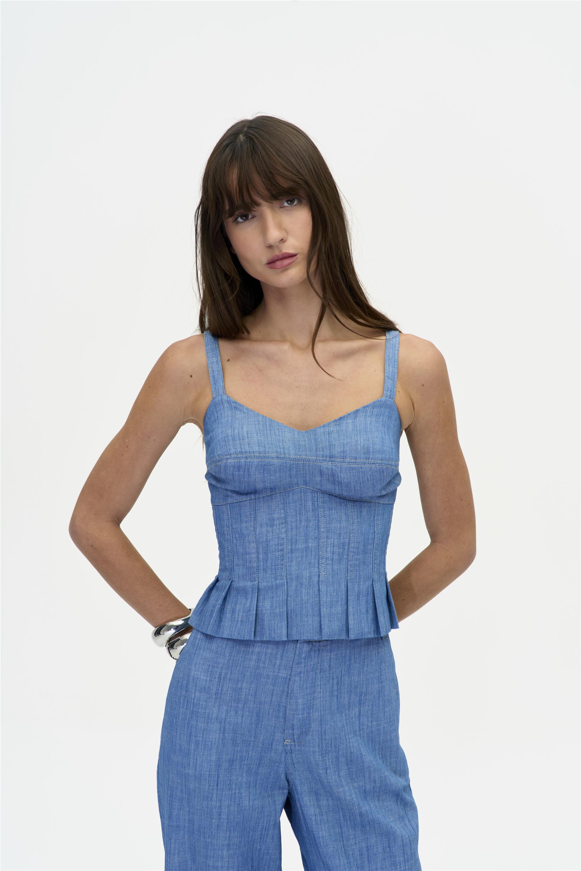 Blusa Jeans Feminina com Alças Elásticas