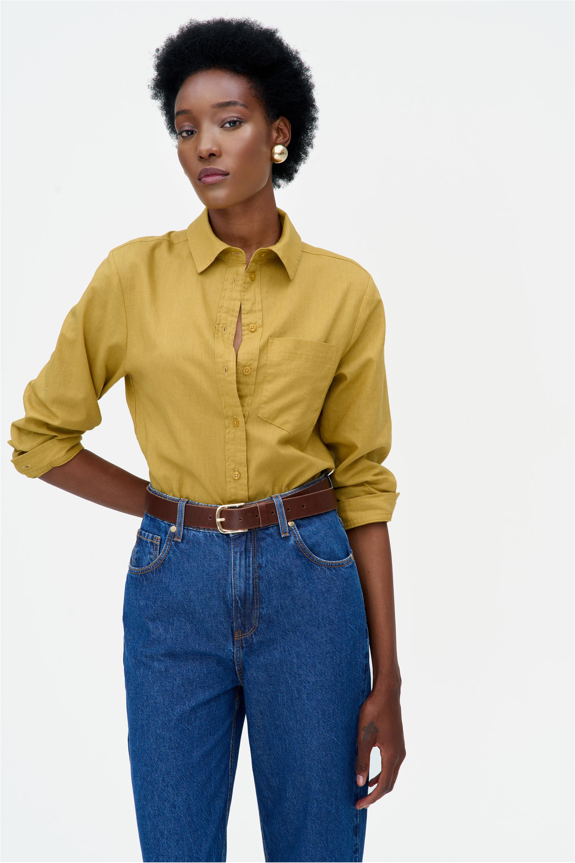Camisa de Algodão com Linho Feminina