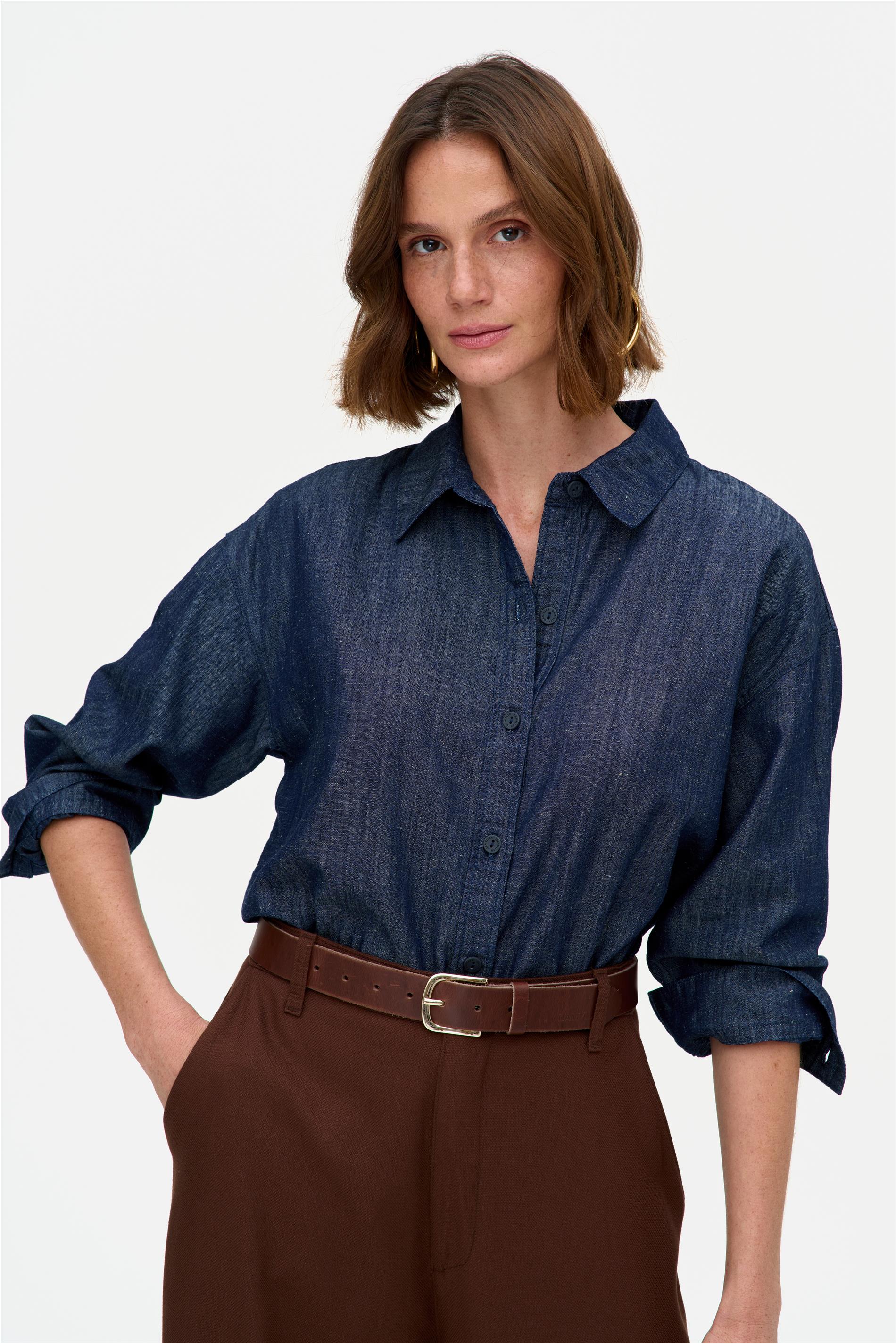 Camisa Jeans com Liocel Leve Feminina