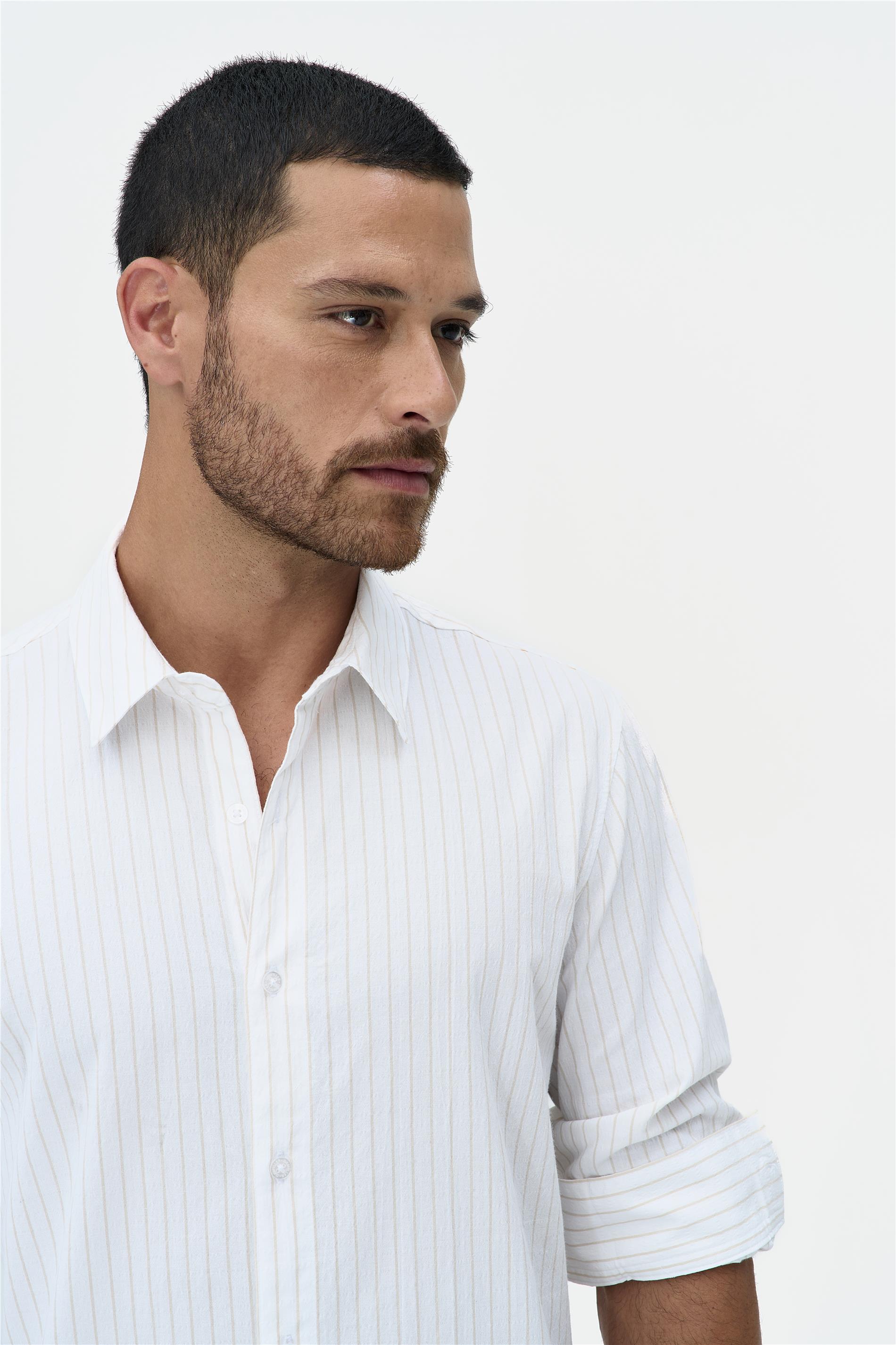 Camisa Listrada de Manga Longa Algodão