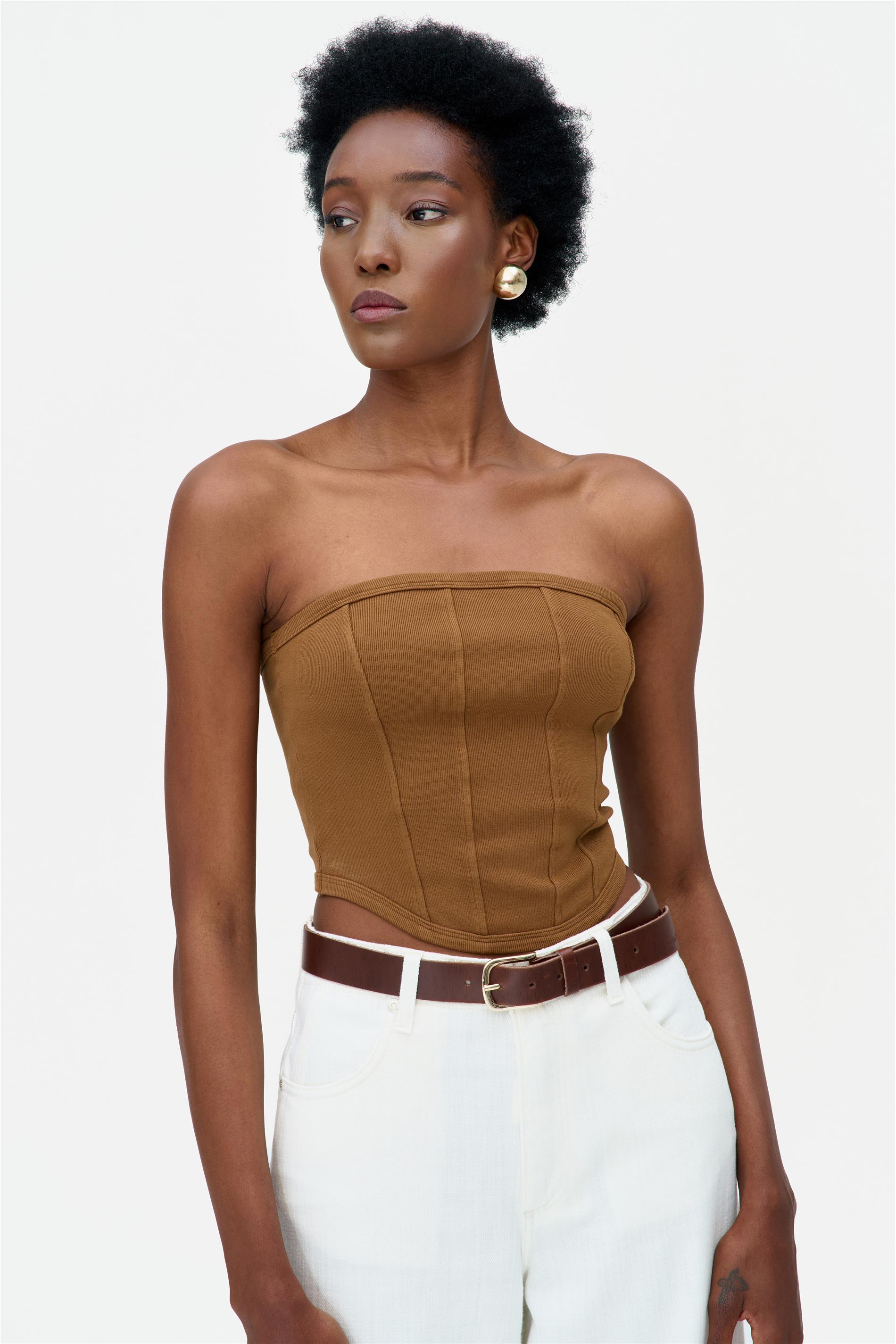 Blusa Top sem Alças Viscose e Elastano