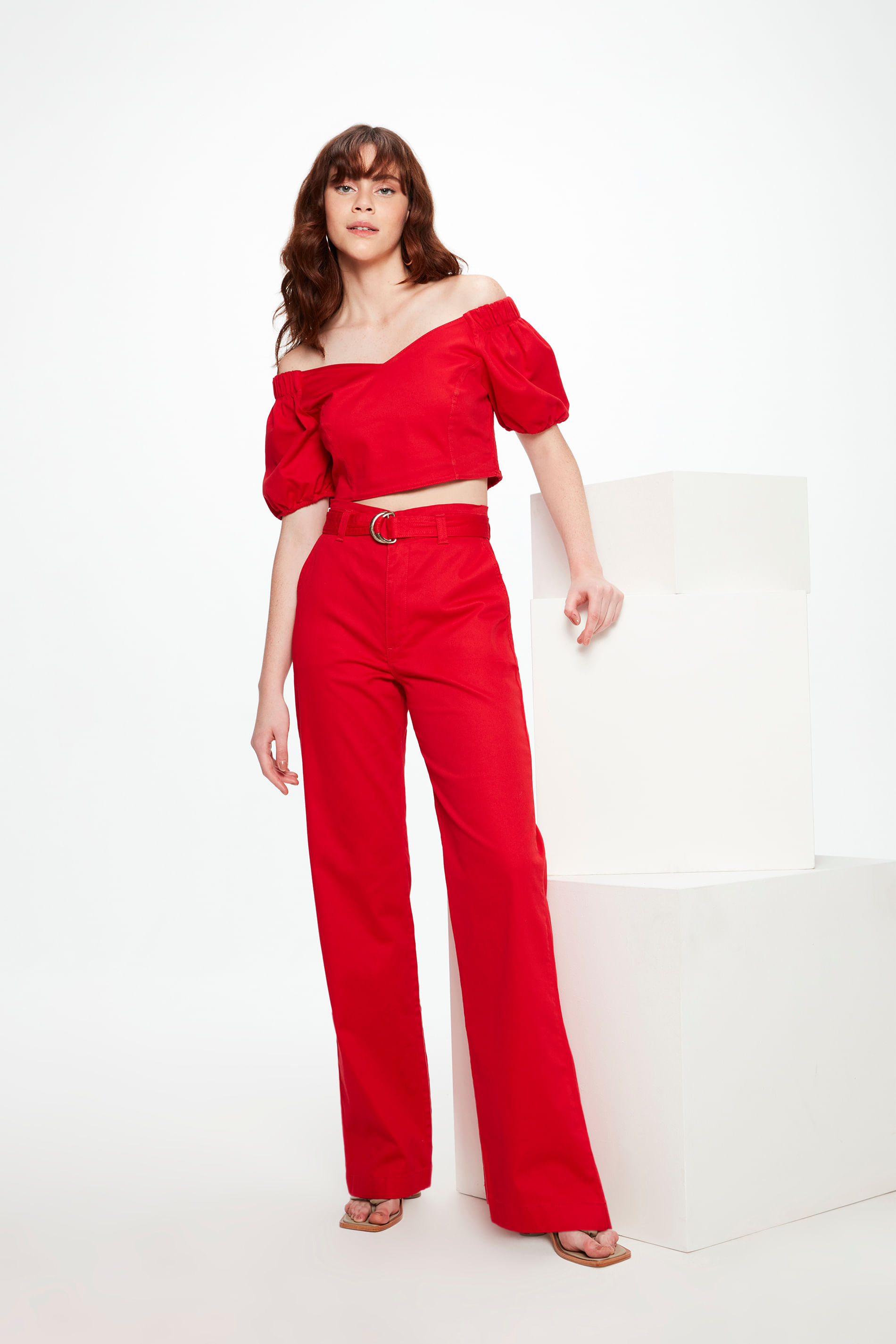 Calça Clochard Cintura Alta de Sarja