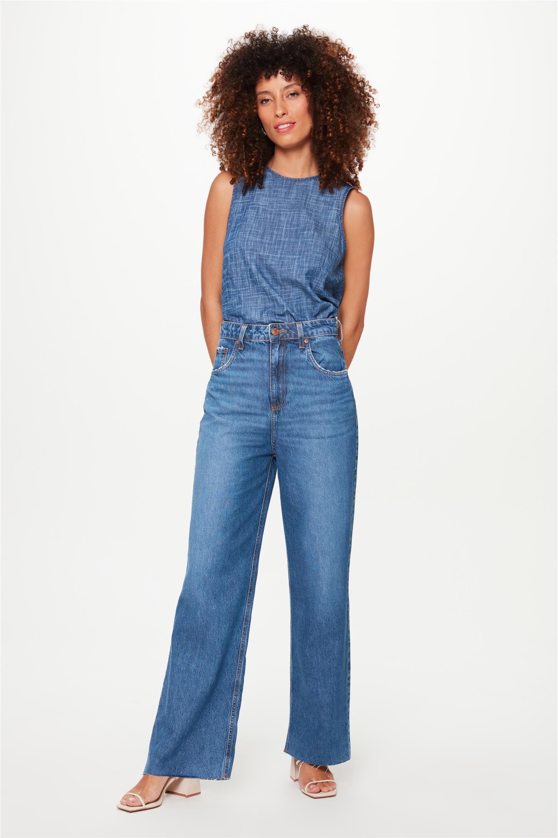 Calça Jeans Wide Leg Cintura Super Alta