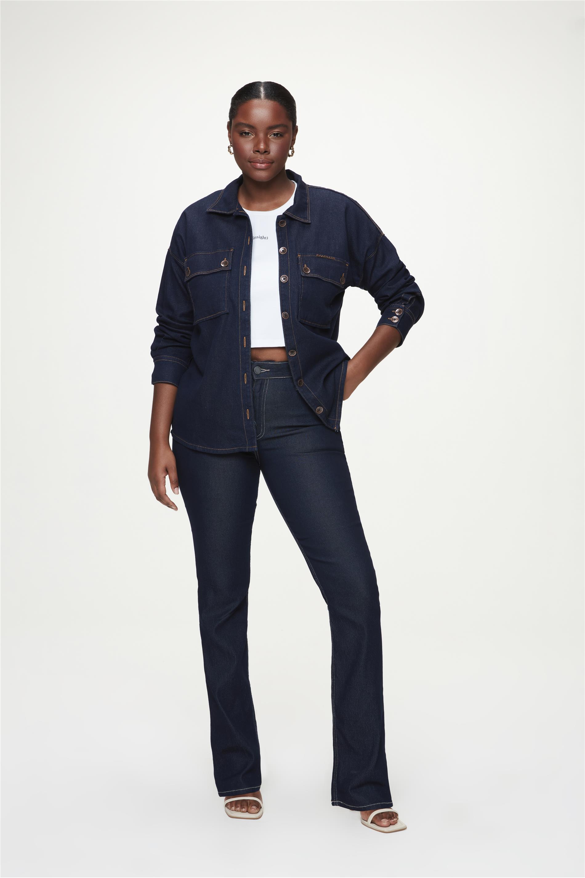 Calça Jeans Azul Escuro Reta C2 Feminina