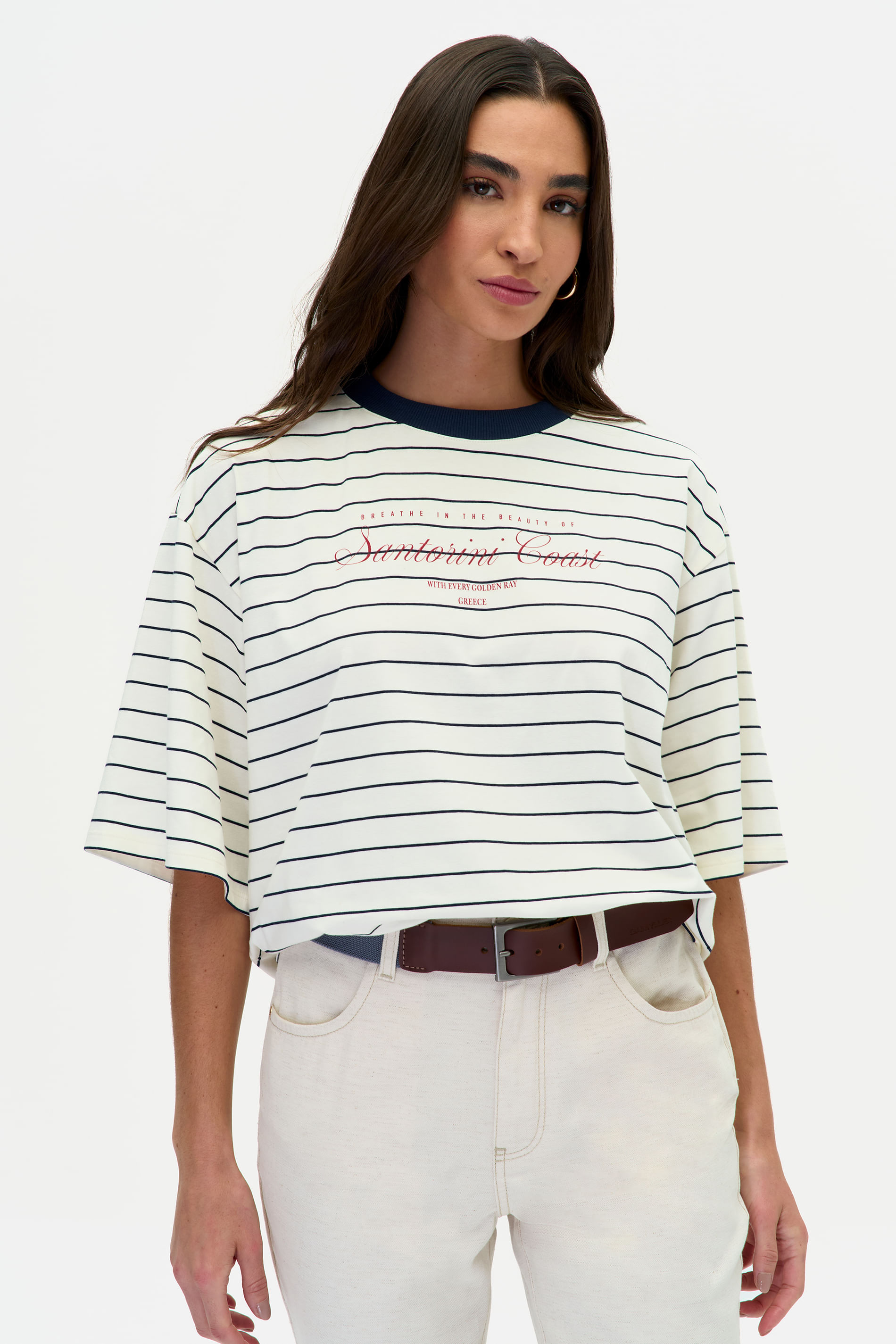 Camiseta Listrada Estampa Lettering