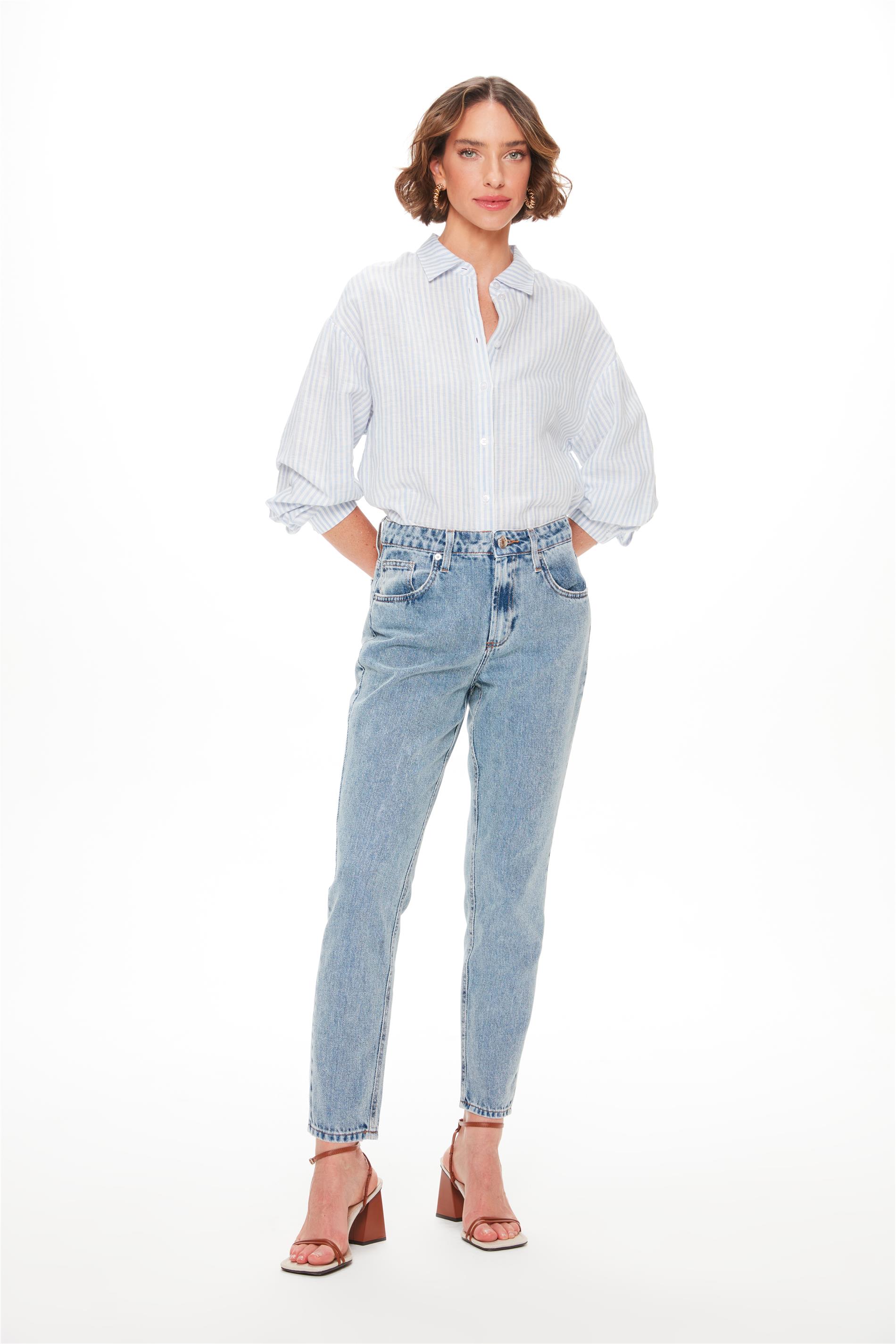 Calça Mom Jeans Cropped Feminina
