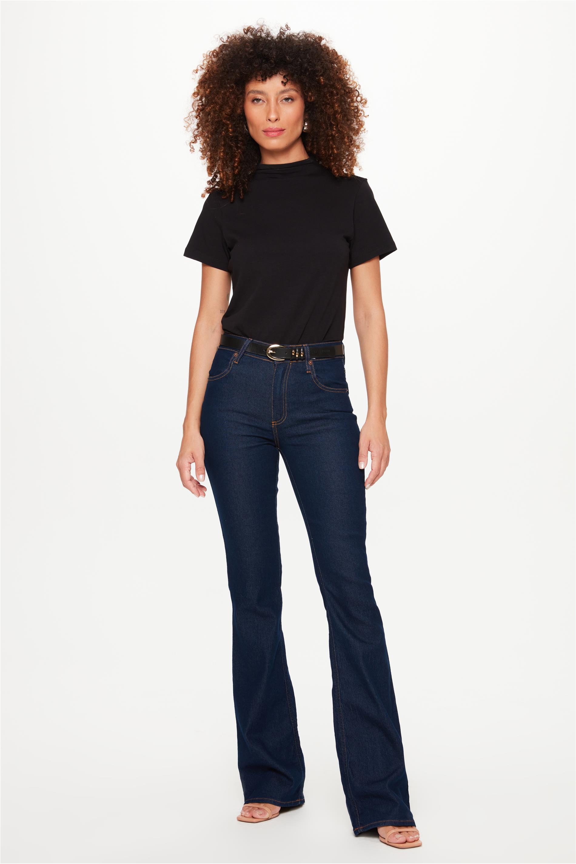 Calça Jeans Escuro Boot Cut Cintura Alta