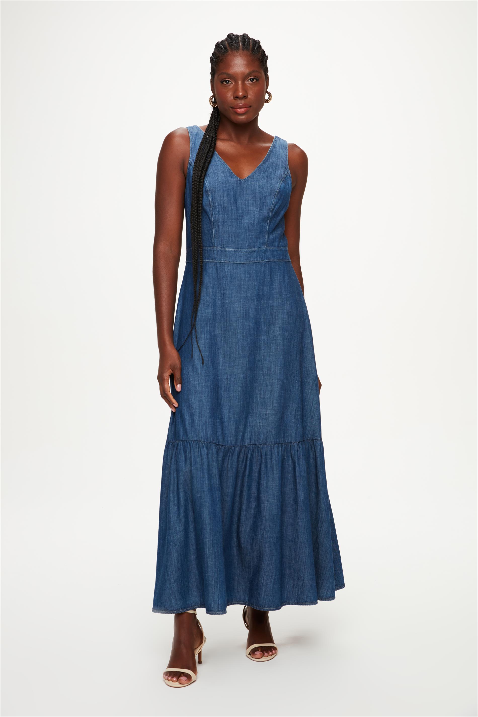 Vestido Jeans Longo com Lastec