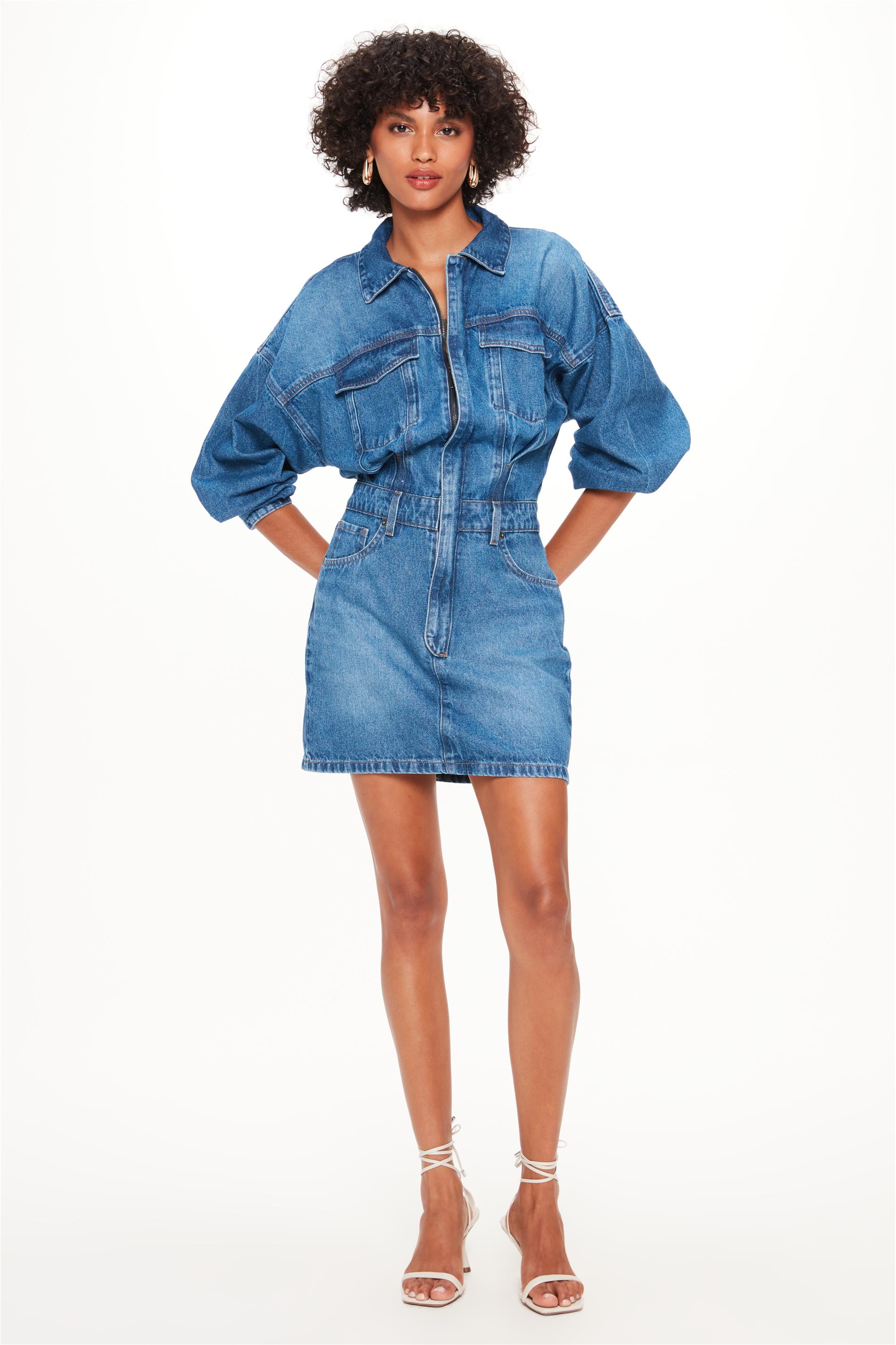 Vestido Jeans Mini Mangas Amplas