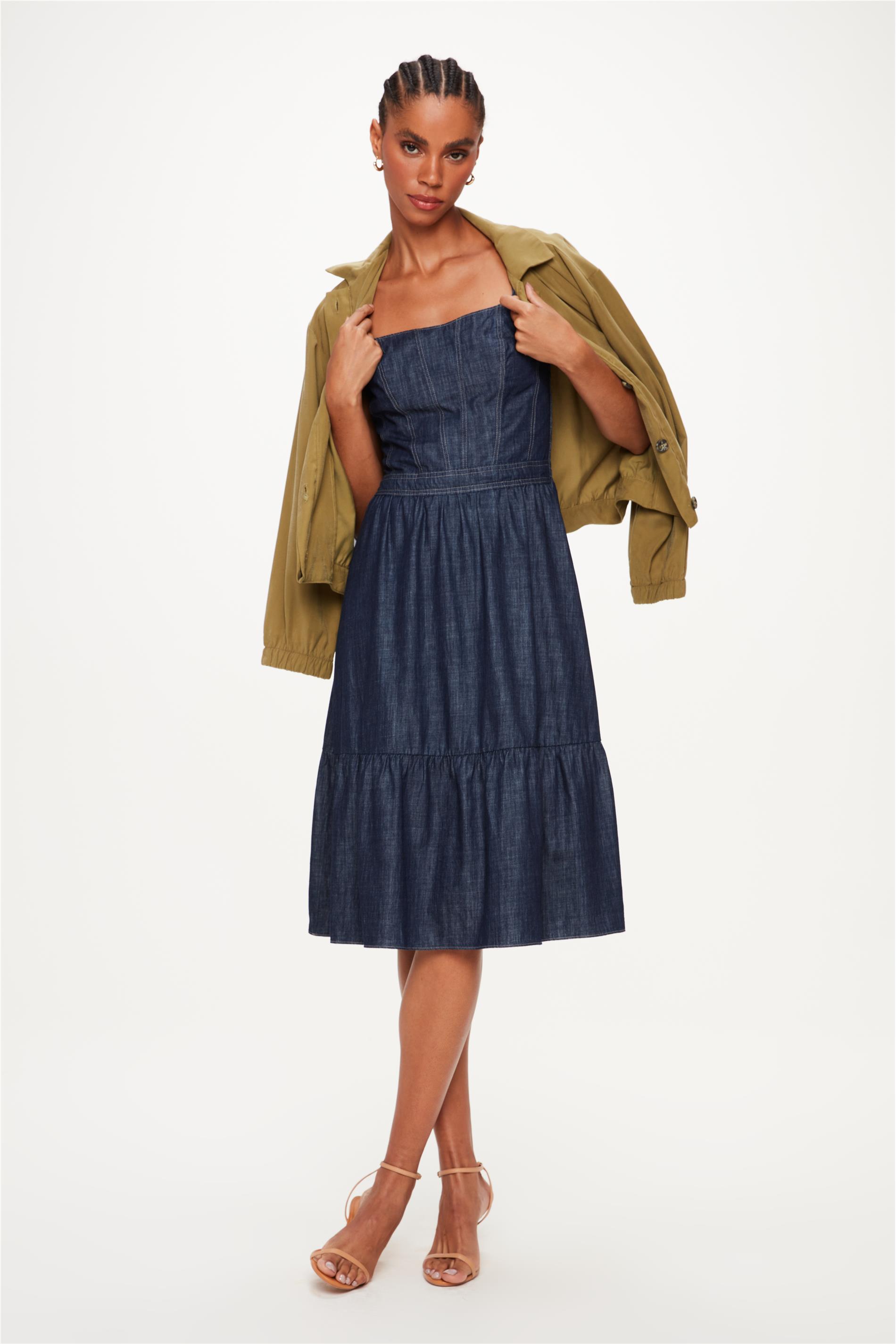 Vestido Jeans Midi com Lastec Conforto