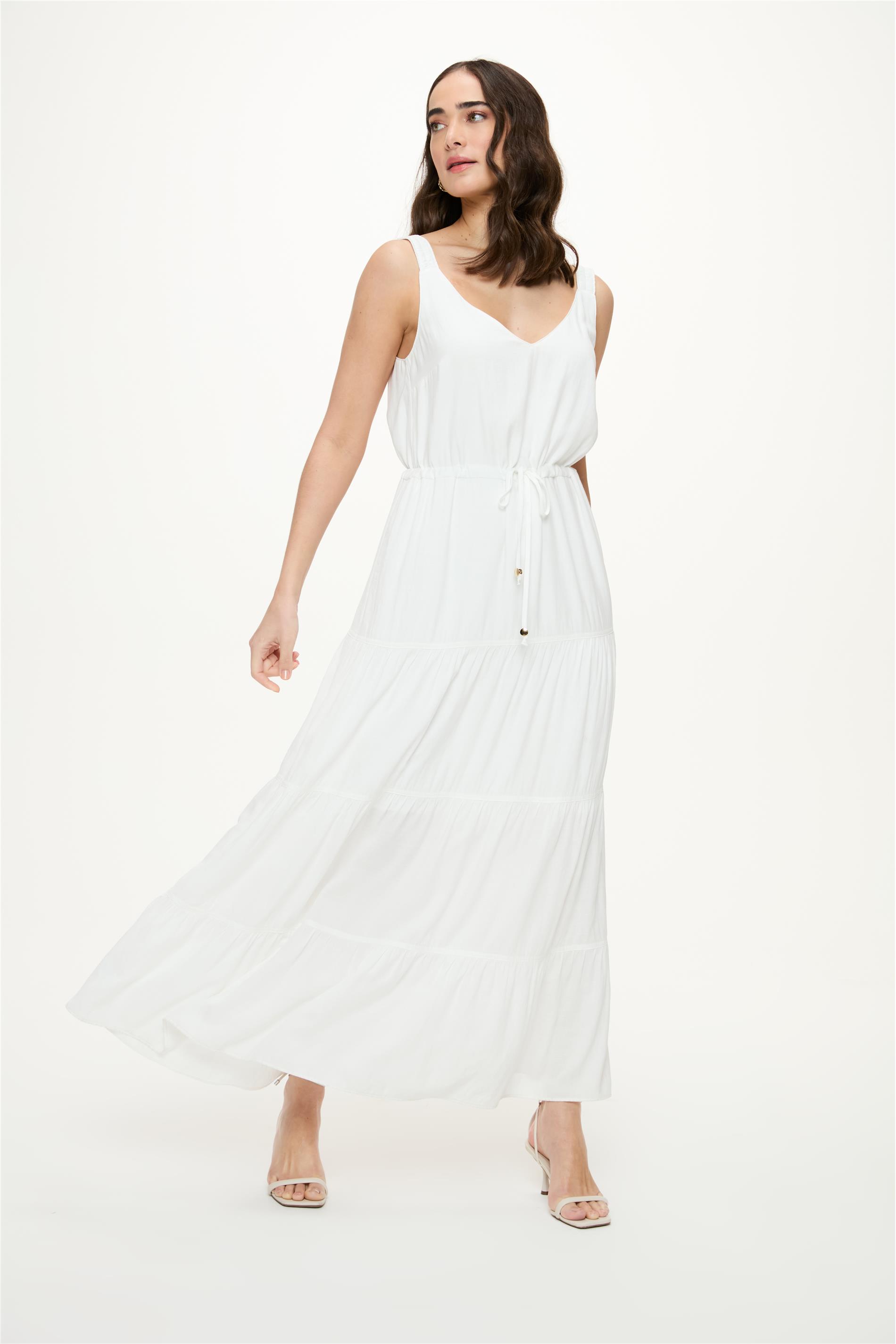 Vestido Longo de Viscose com Recortes