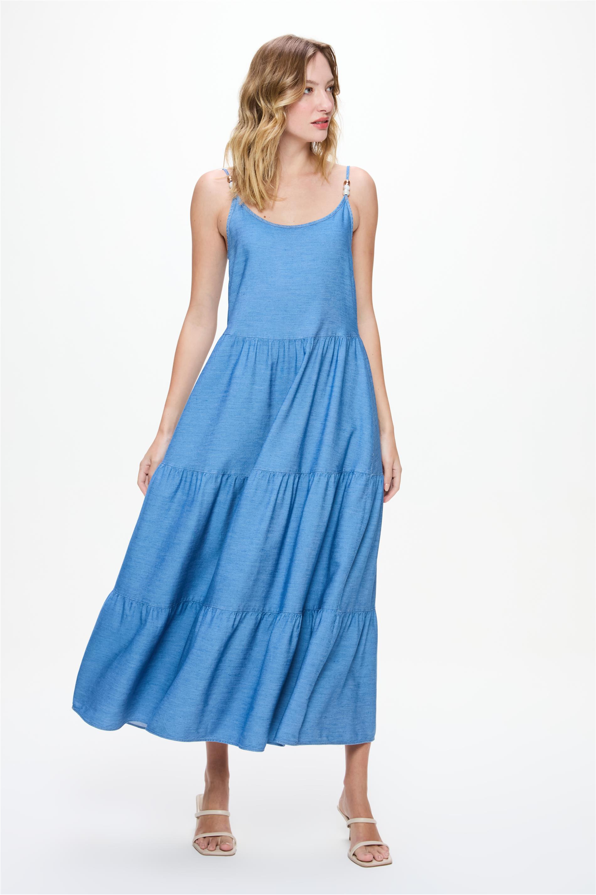 Vestido Jeans de Algodão com Viscose