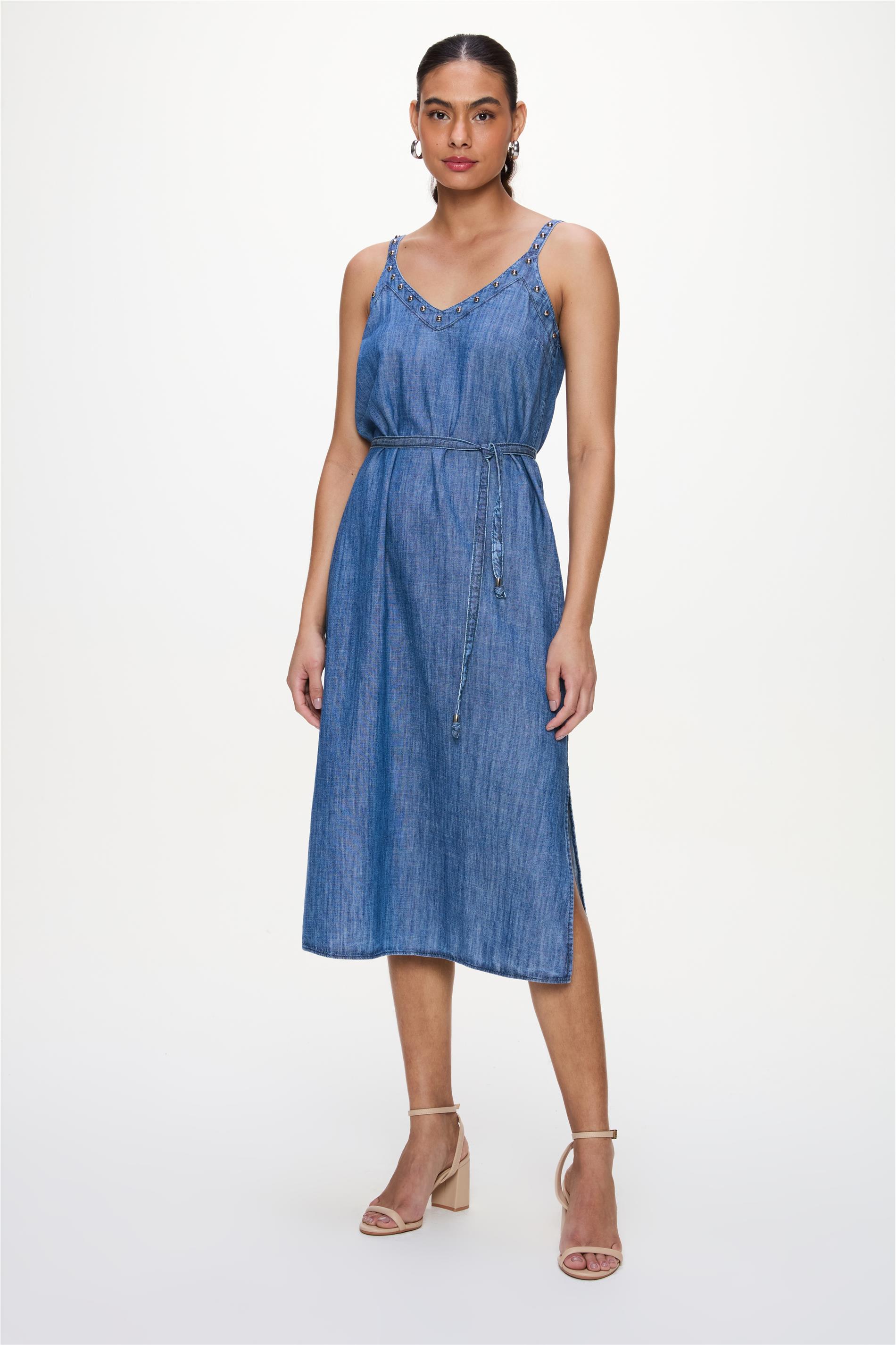 Vestido Midi com Tachas nas Alças