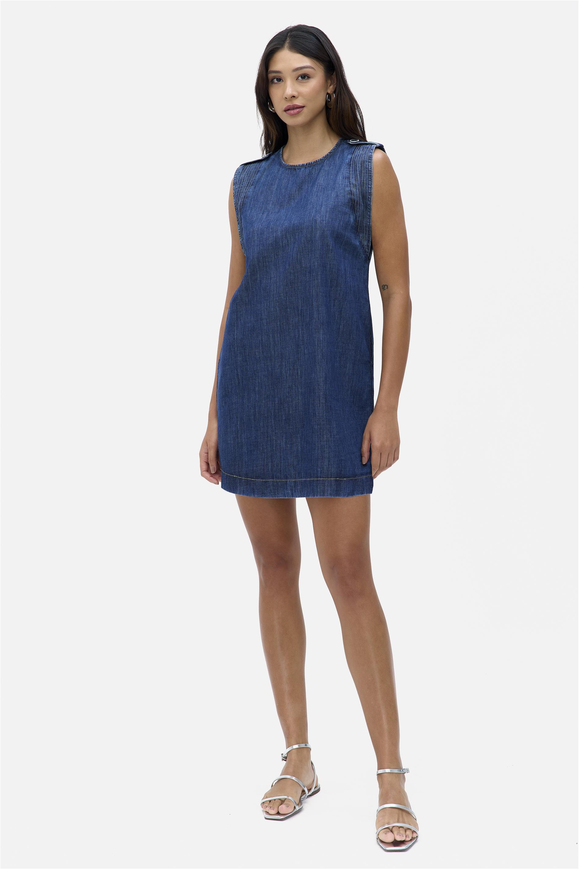 Vestido Jeans Mini com Zíper