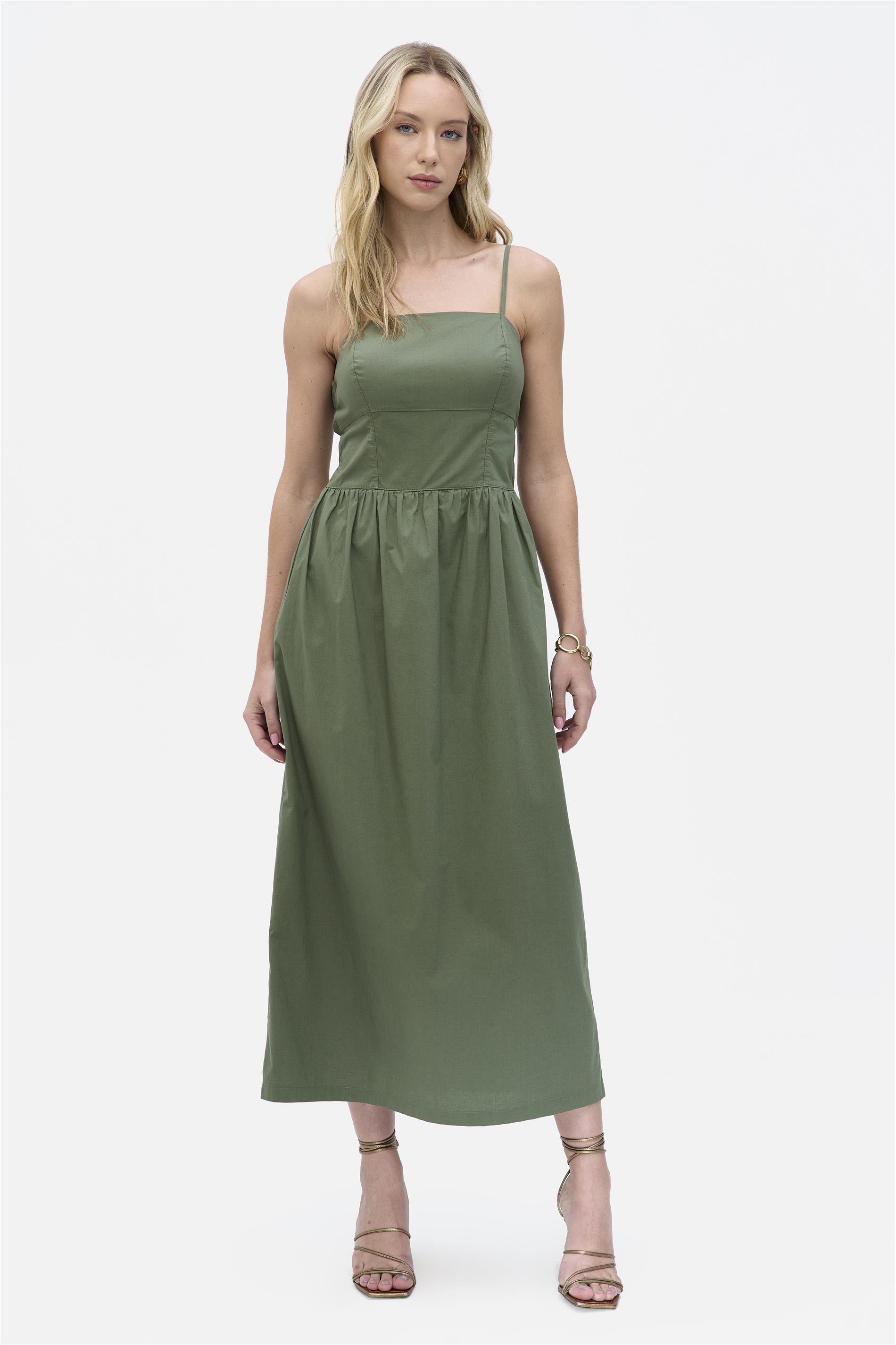 Vestido Midi Alças Finas e Lastec