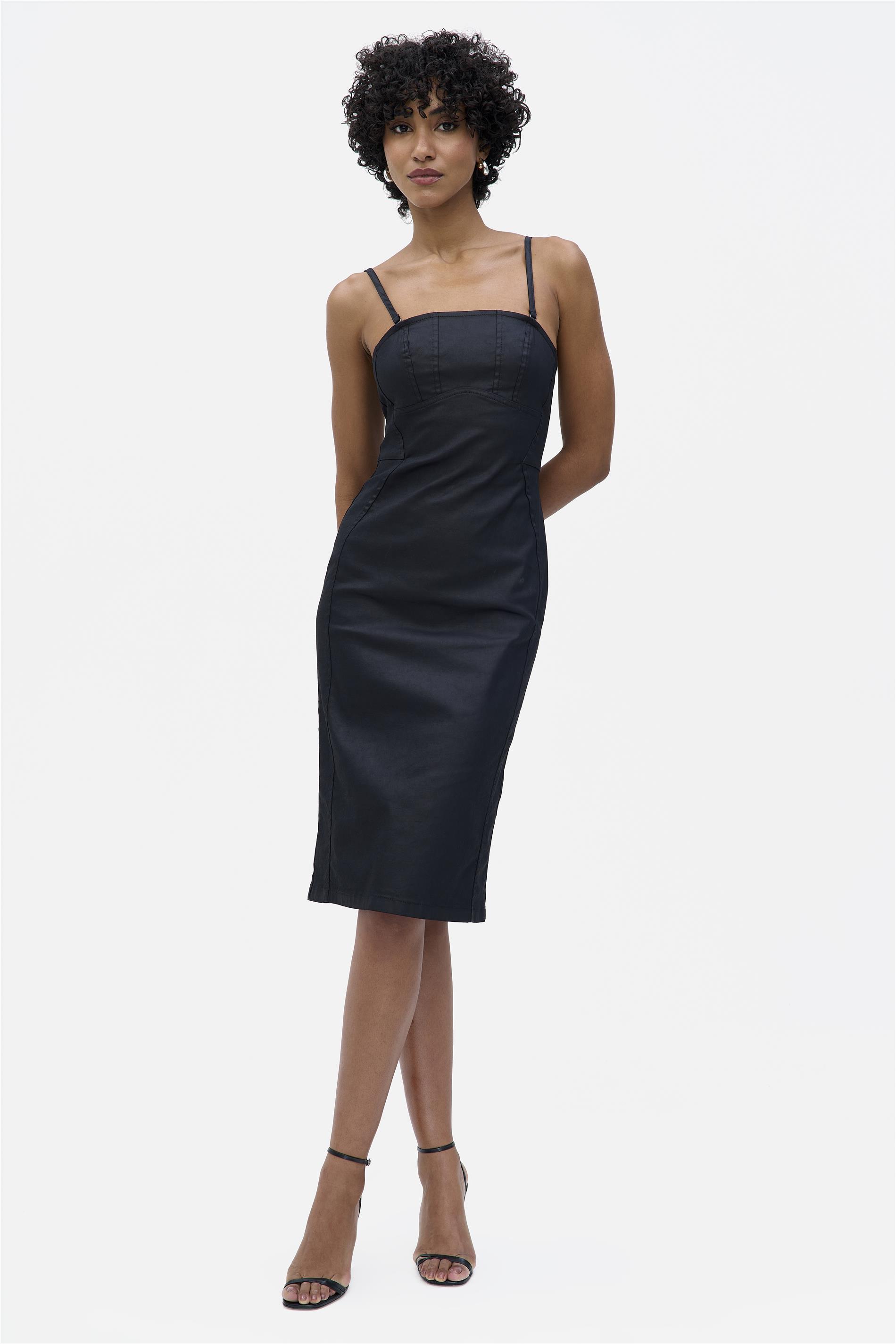 Vestido Midi Jeans Resinado Justo