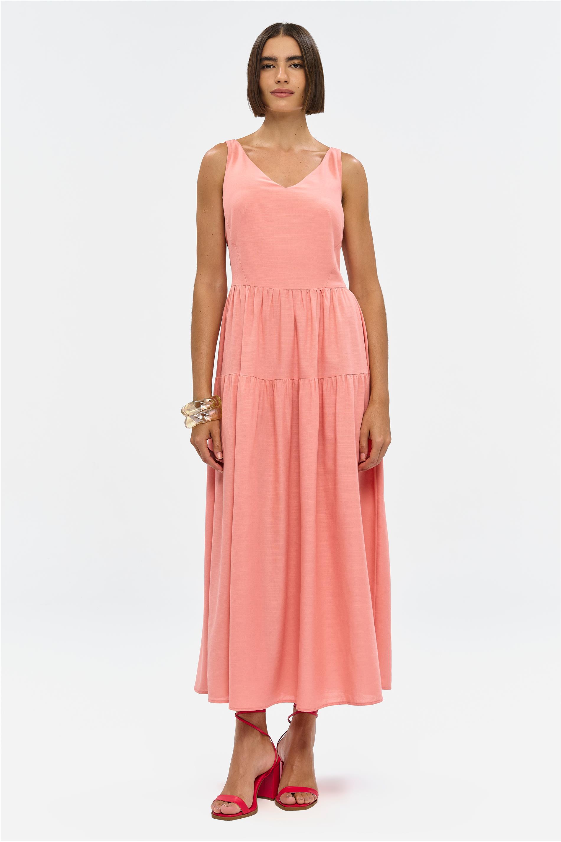 Vestido Longo Godê com Zíper Traseiro