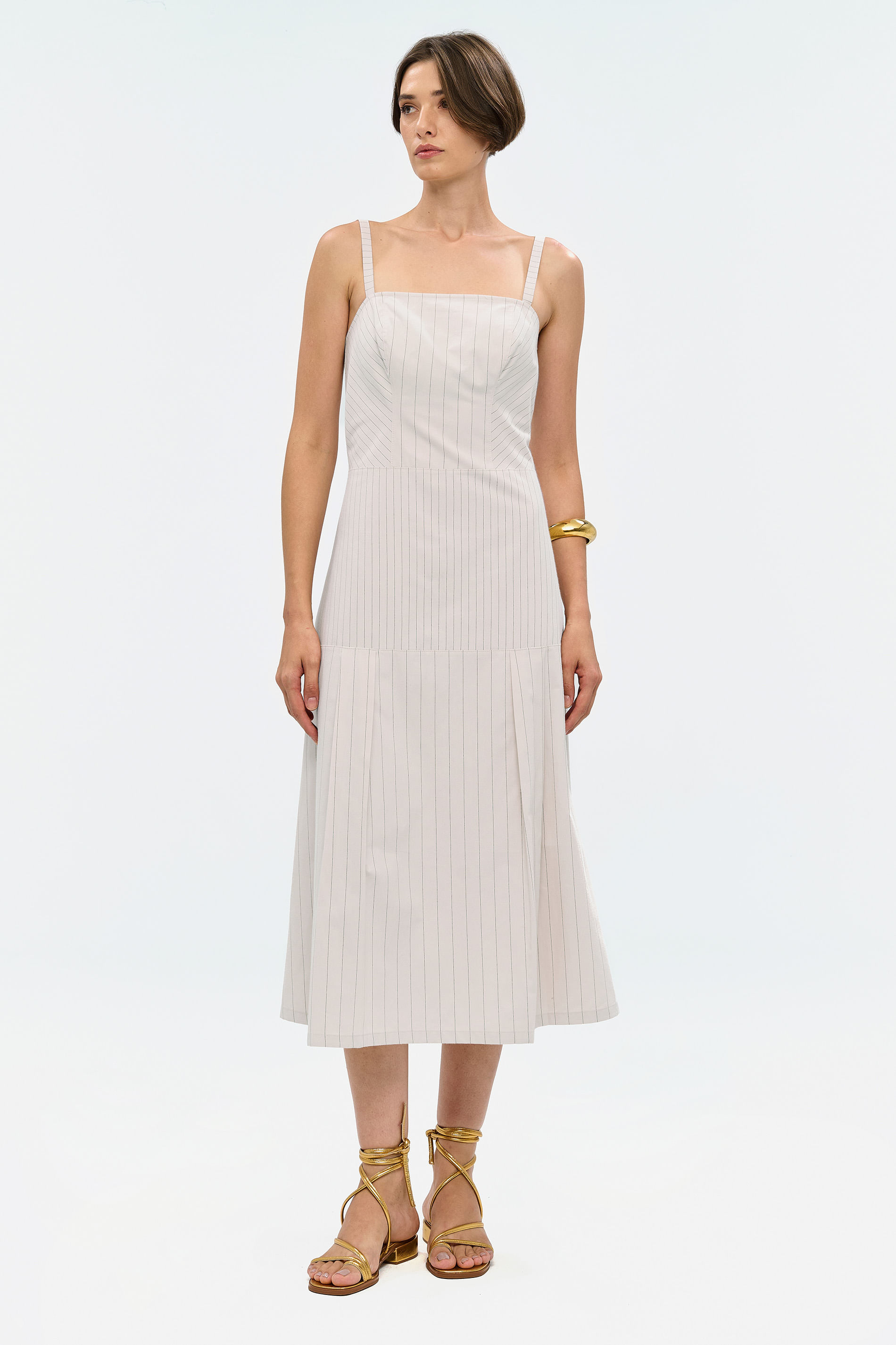 Vestido Midi Listrado Fino Verical