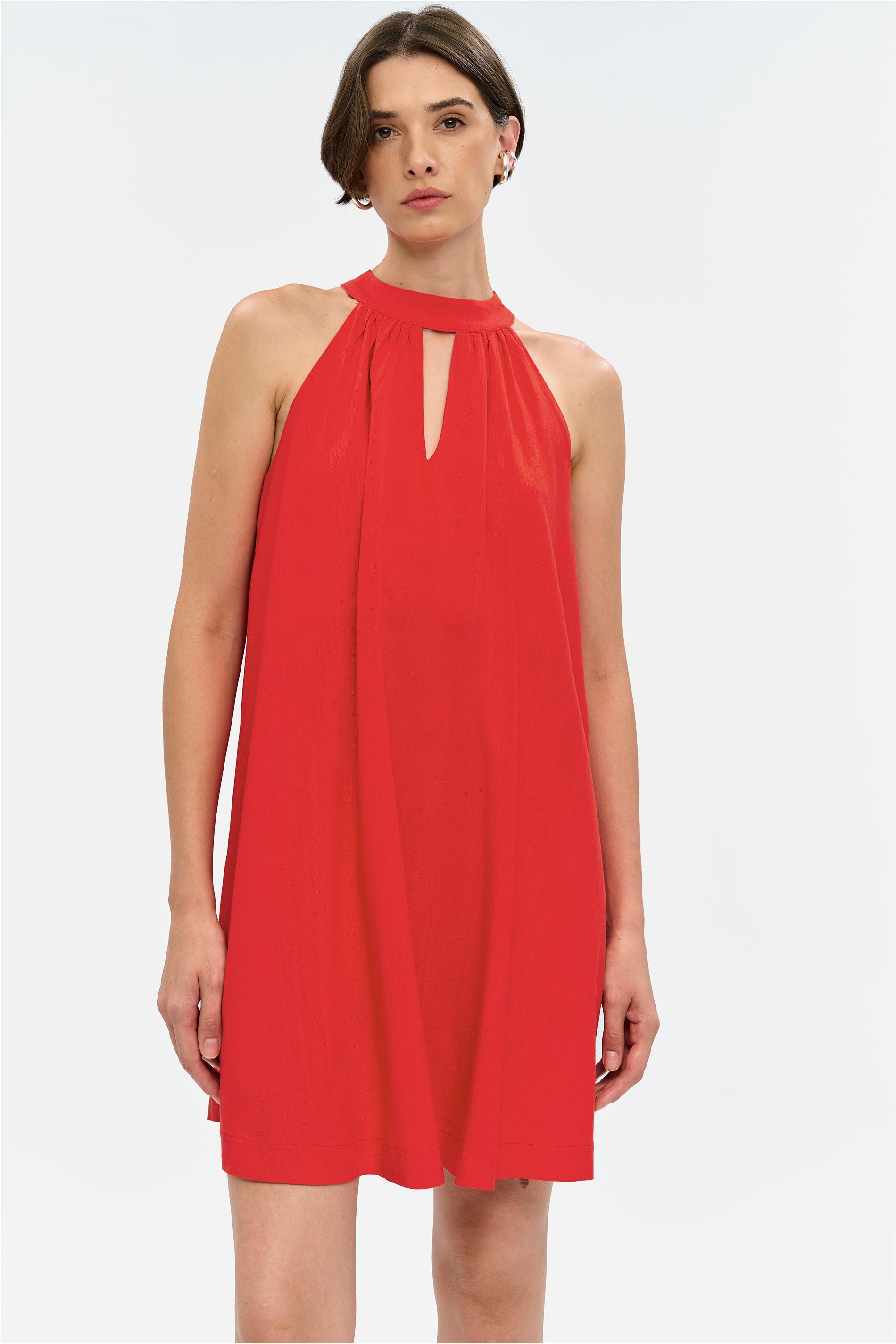 Vestido Mini com Gola Amarrada