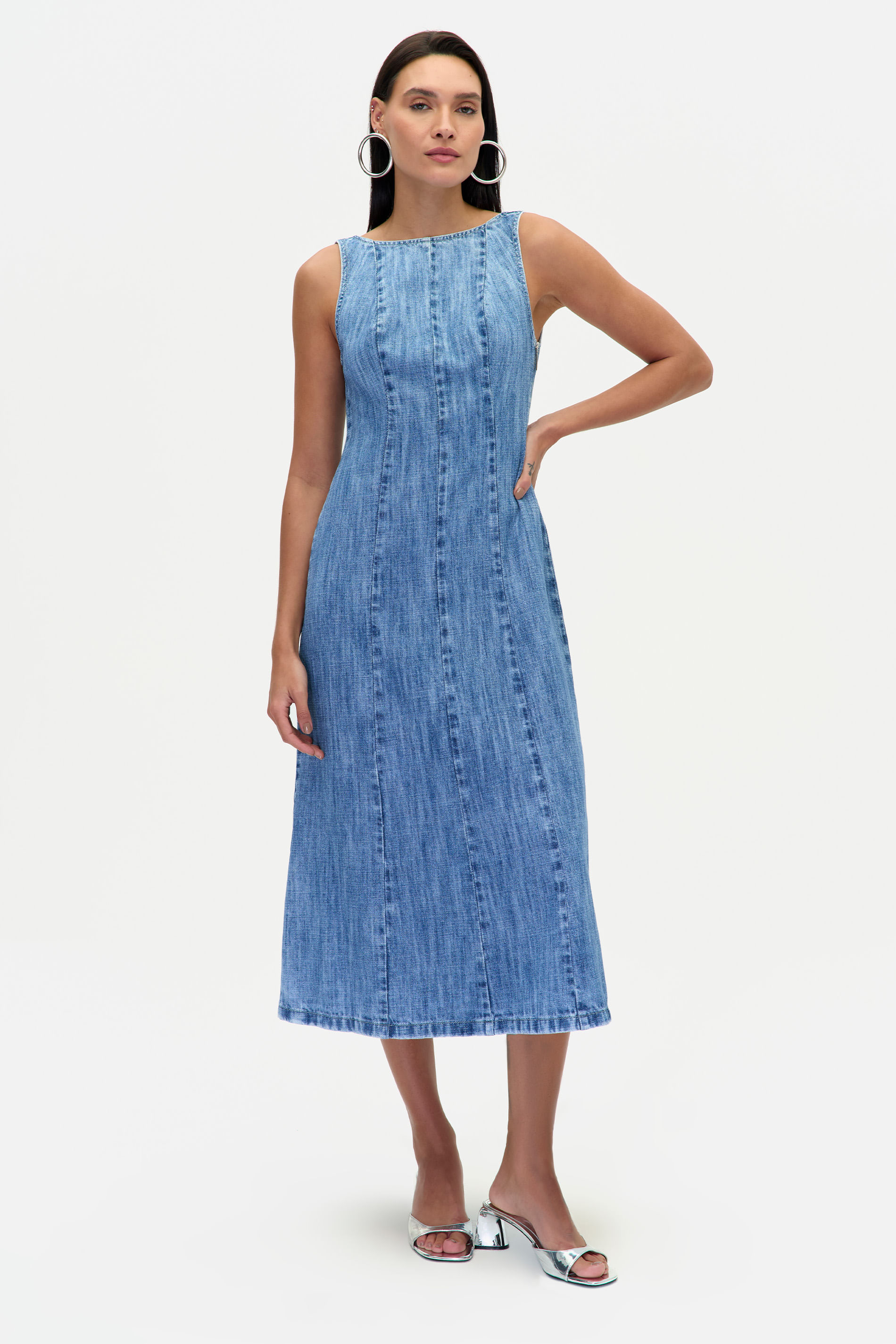 Vestido Jeans Midi Claro Gola V
