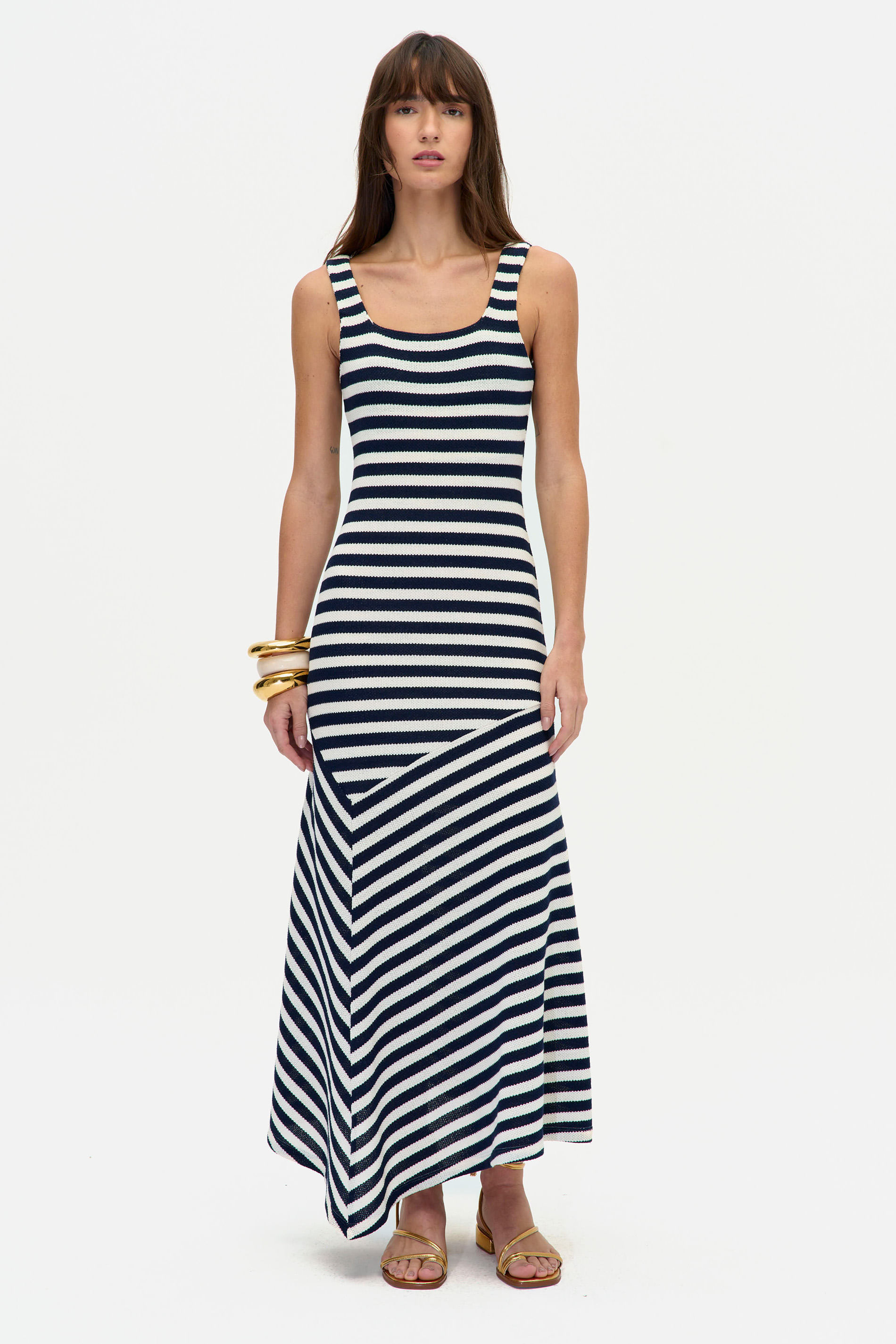 Vestido Midi Malha Listrada Justo