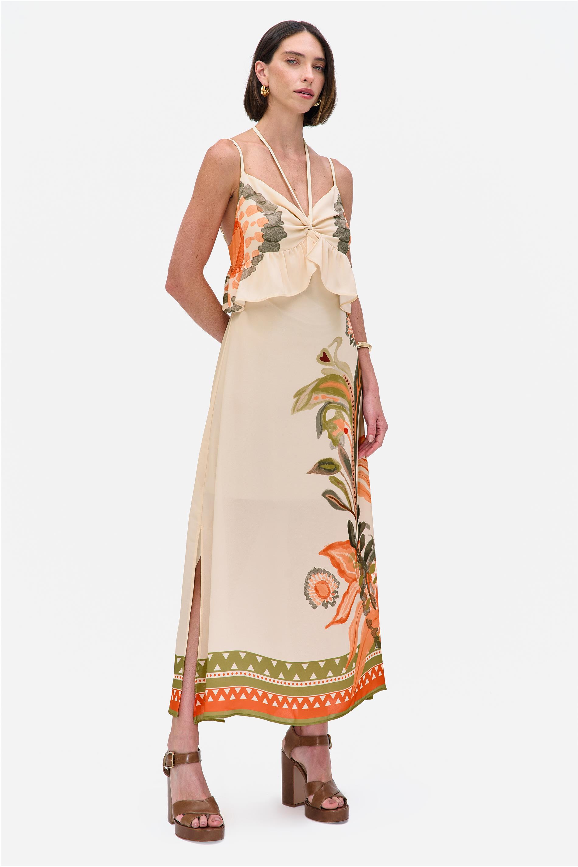 Vestido Longo Estampa Botânica