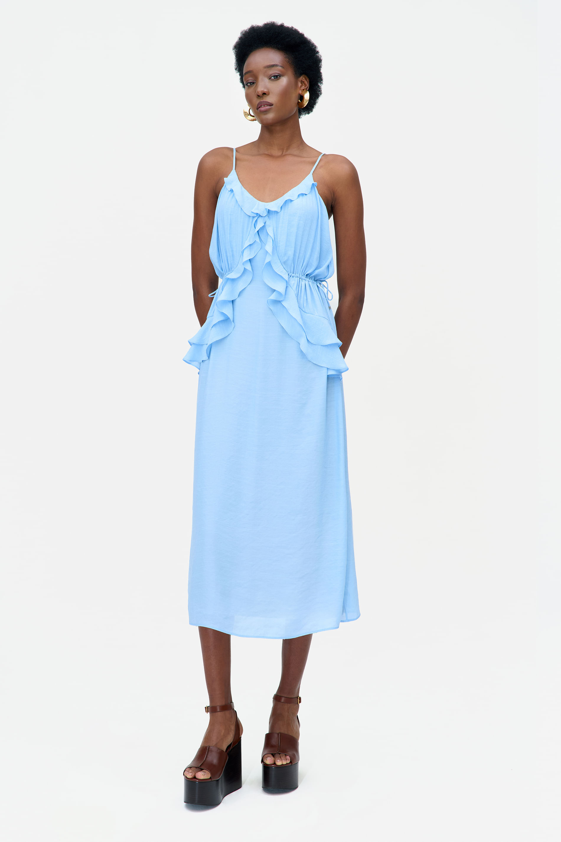 Vestido Midi com Alças Forrado