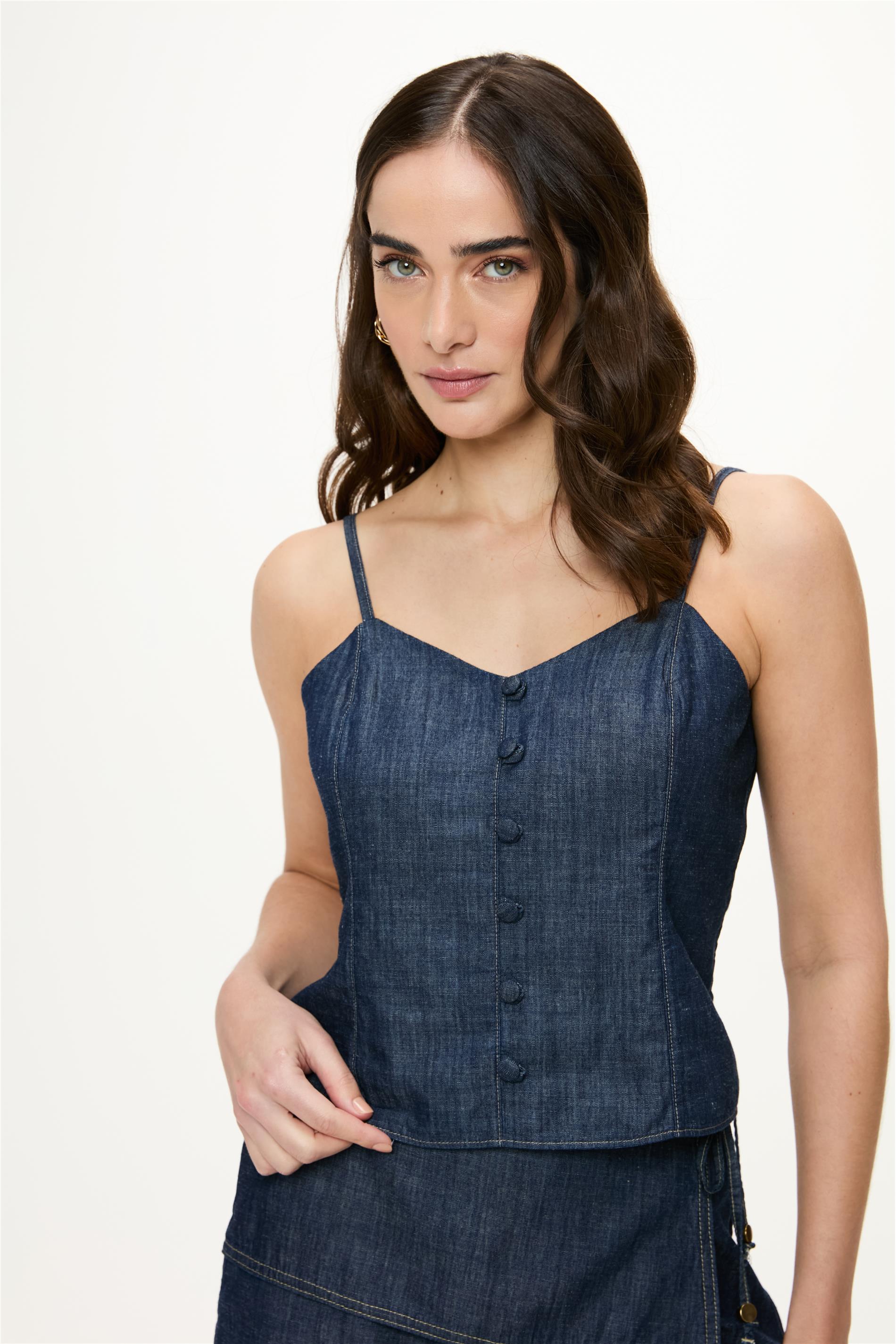 Blusa Jeans com Alças Reguláveis