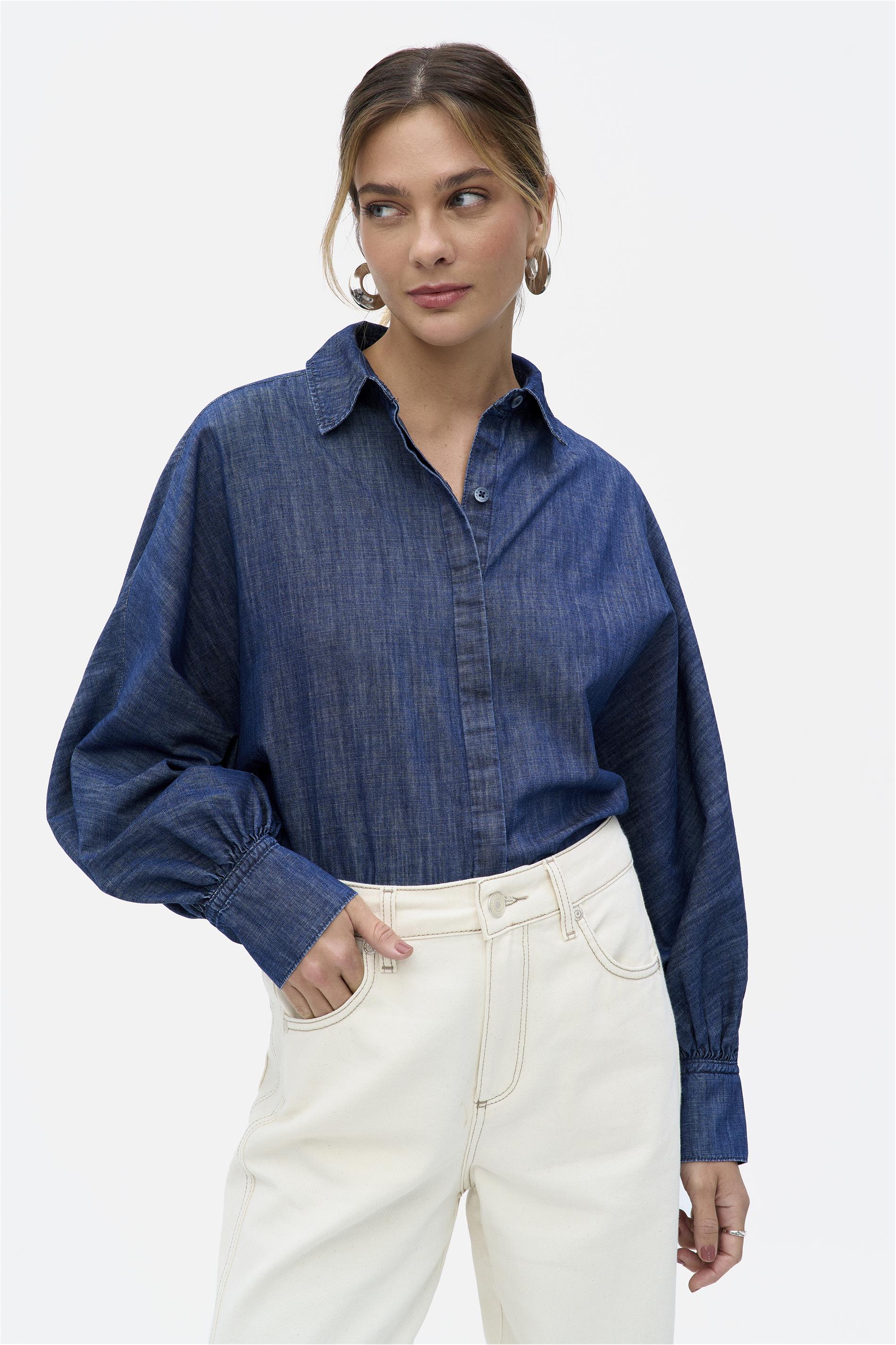 Camisa Feminina Jeans Azul Médio