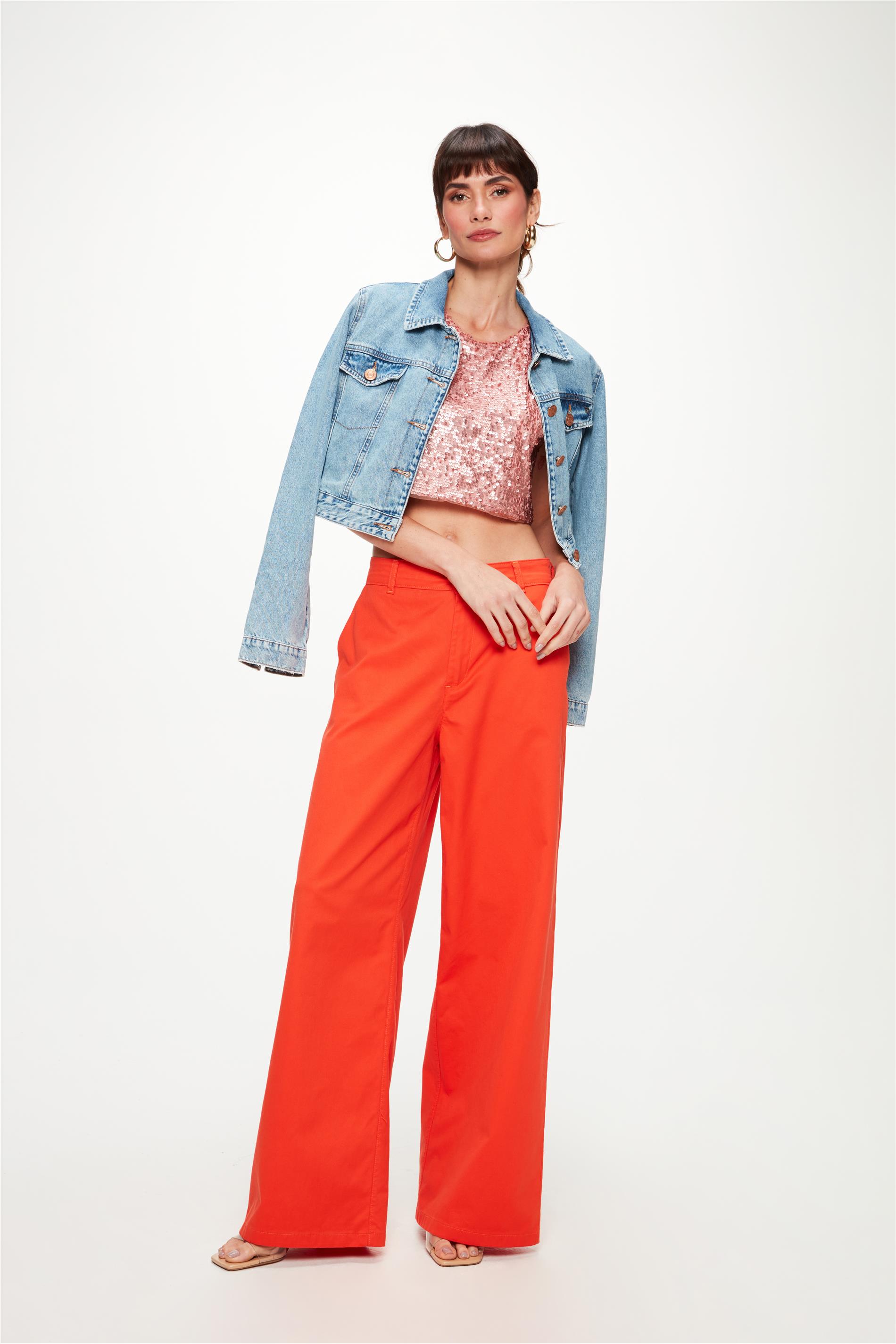 Calça de Sarja Pantalona Cintura Alta C1