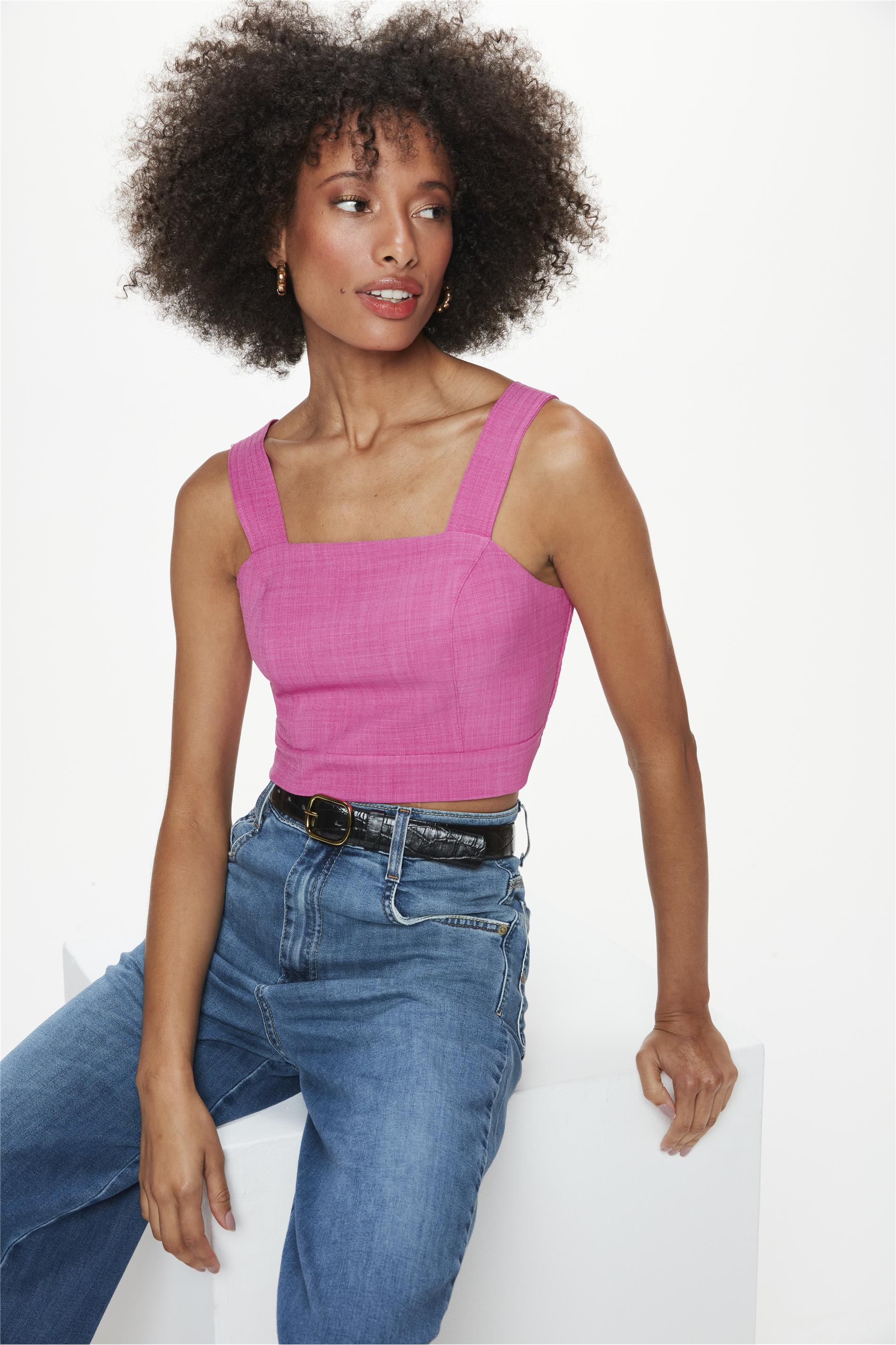 Blusa Cropped de Alça Lisa Feminina