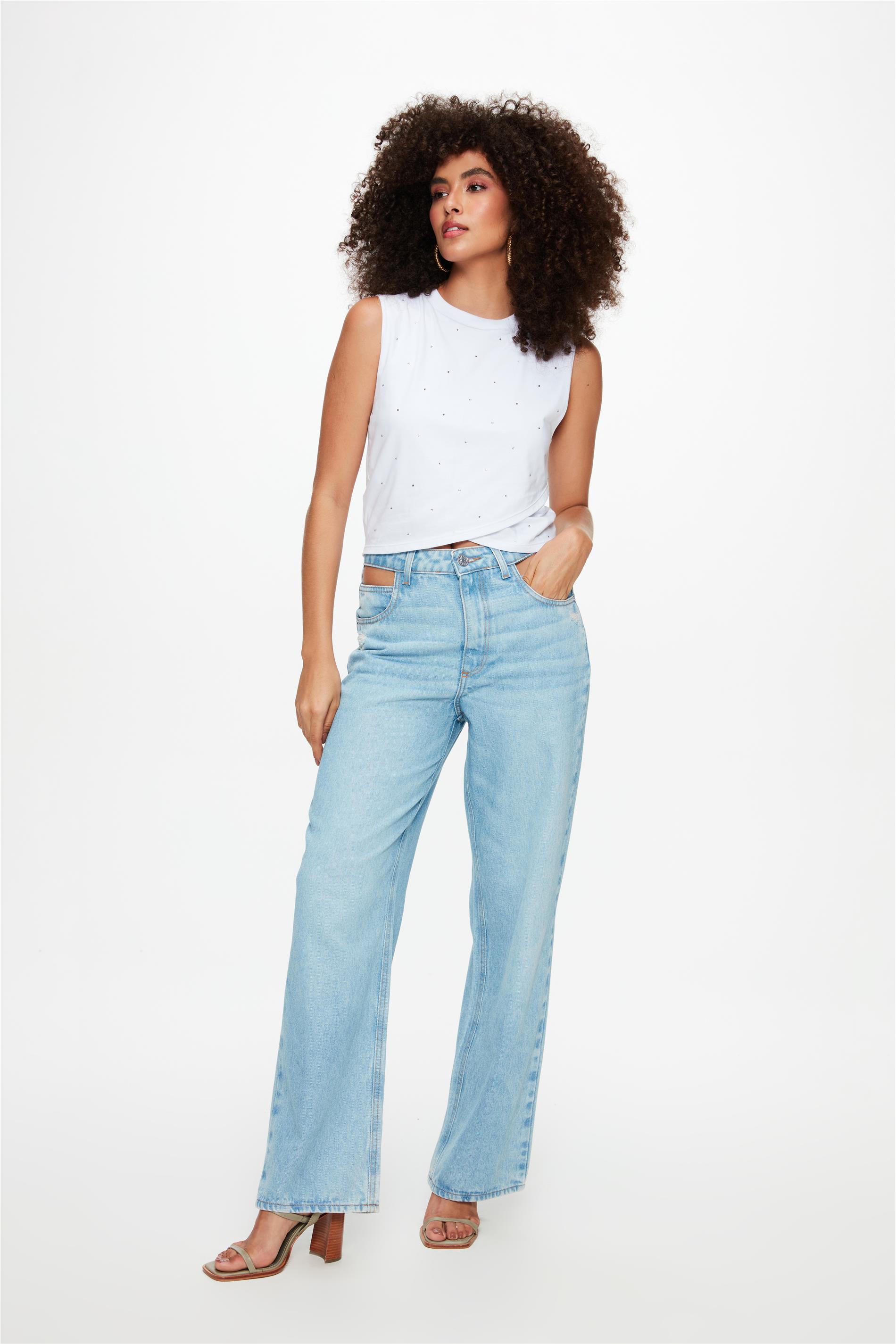 Calça Jeans Wide Leg Cut Out G5 C1