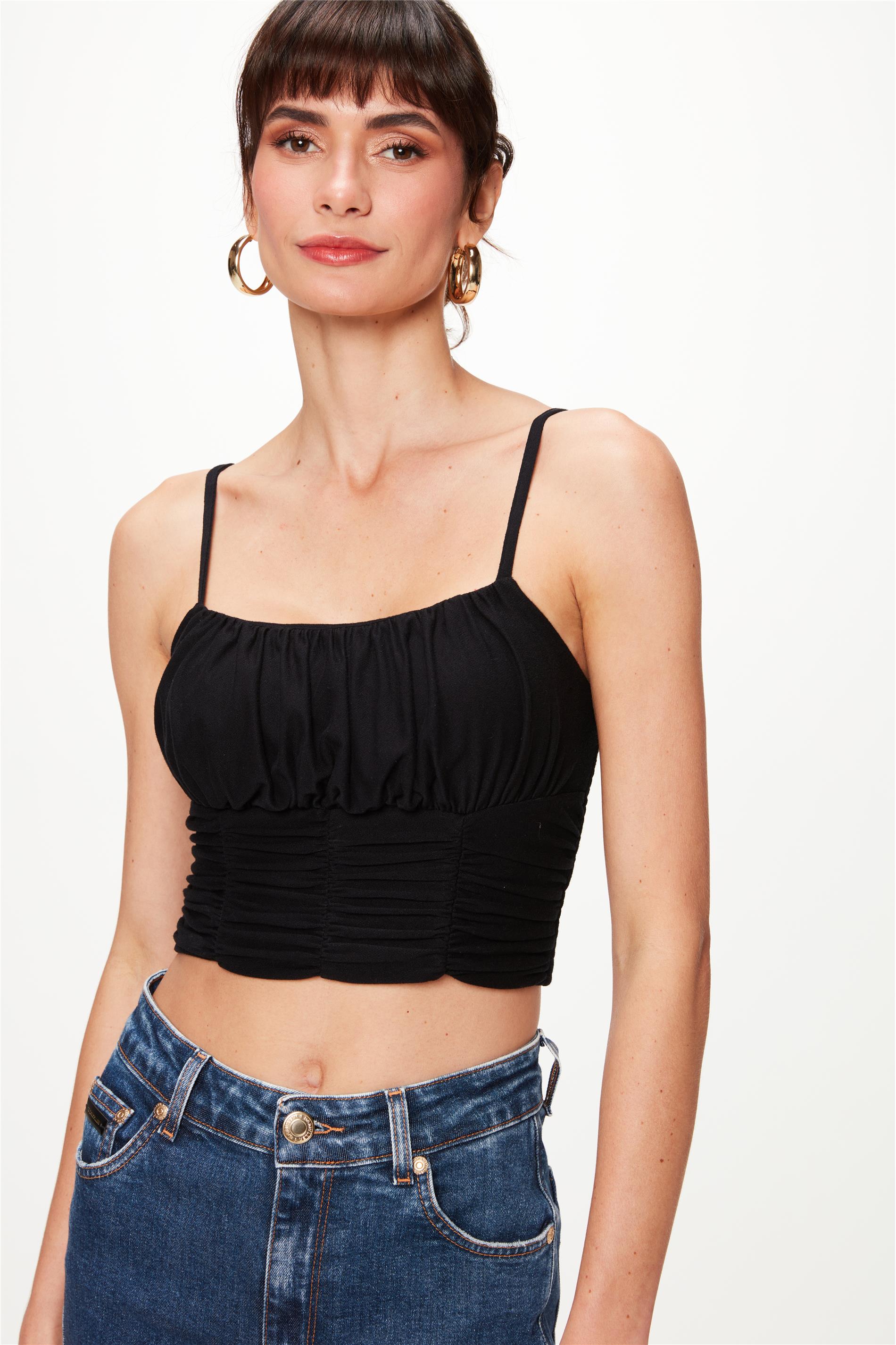 Blusa Cropped Franzida e Drapeada