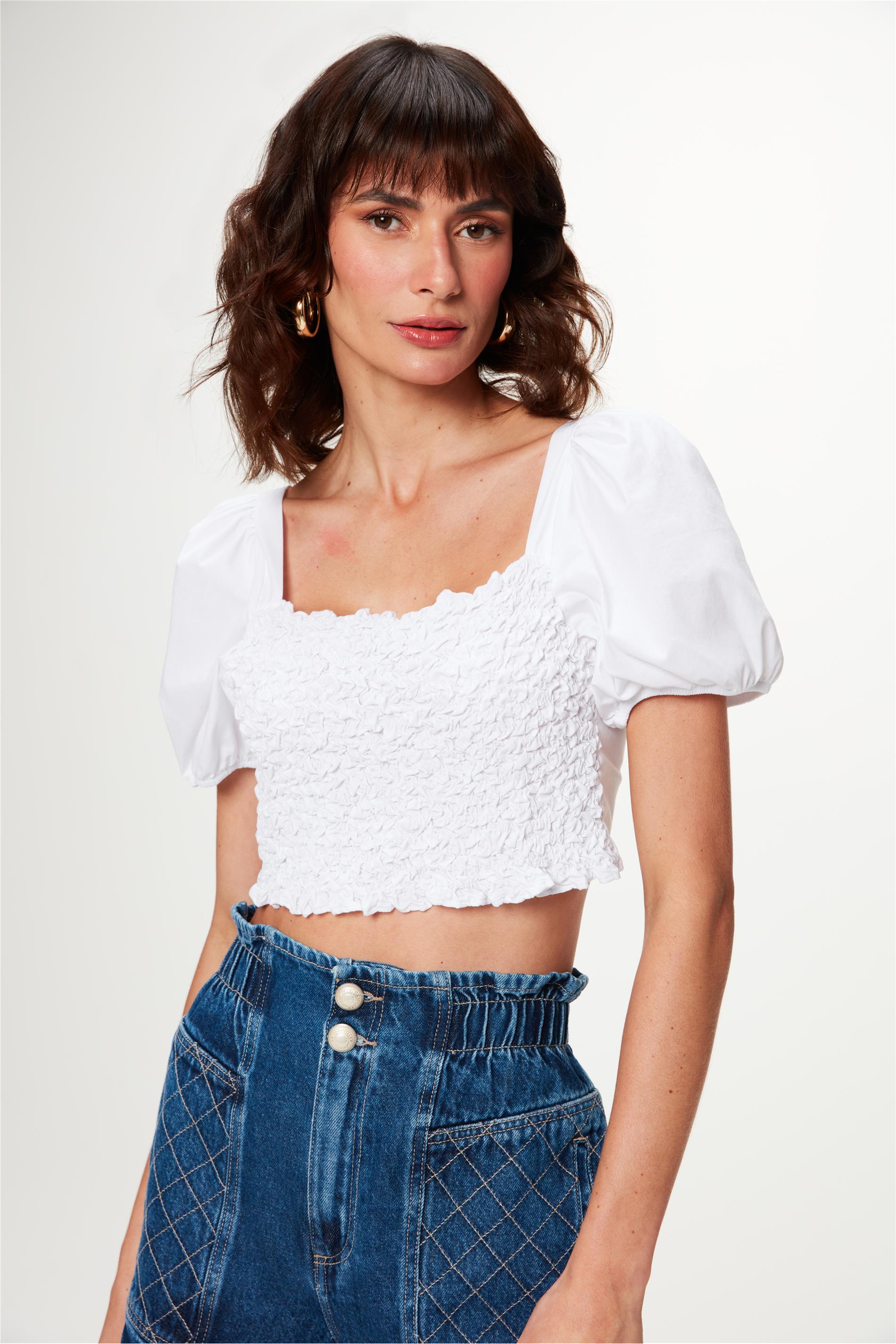 Blusa Cropped de Lastex com Amarração
