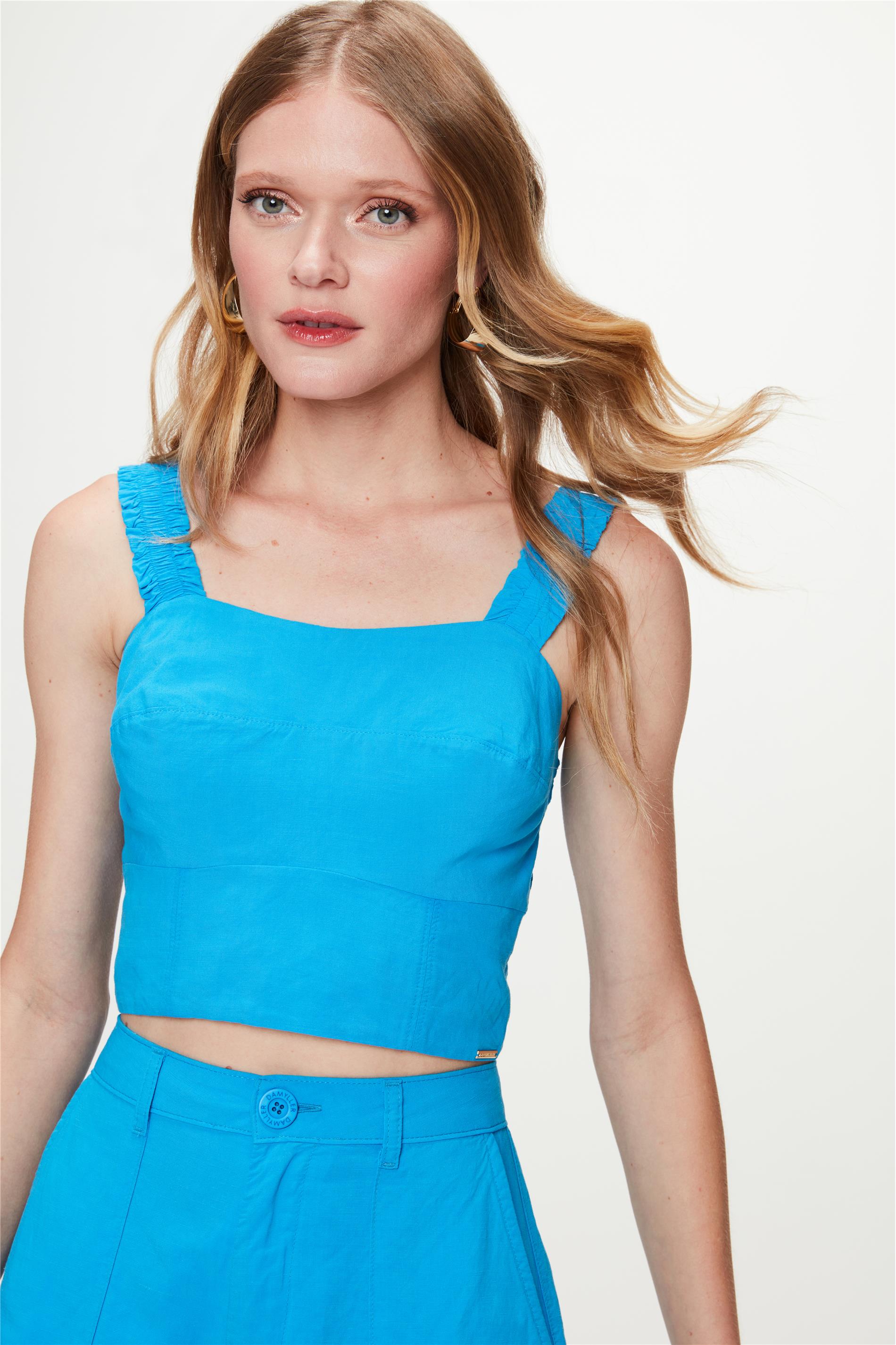 Blusa Cropped com Alça Franzida