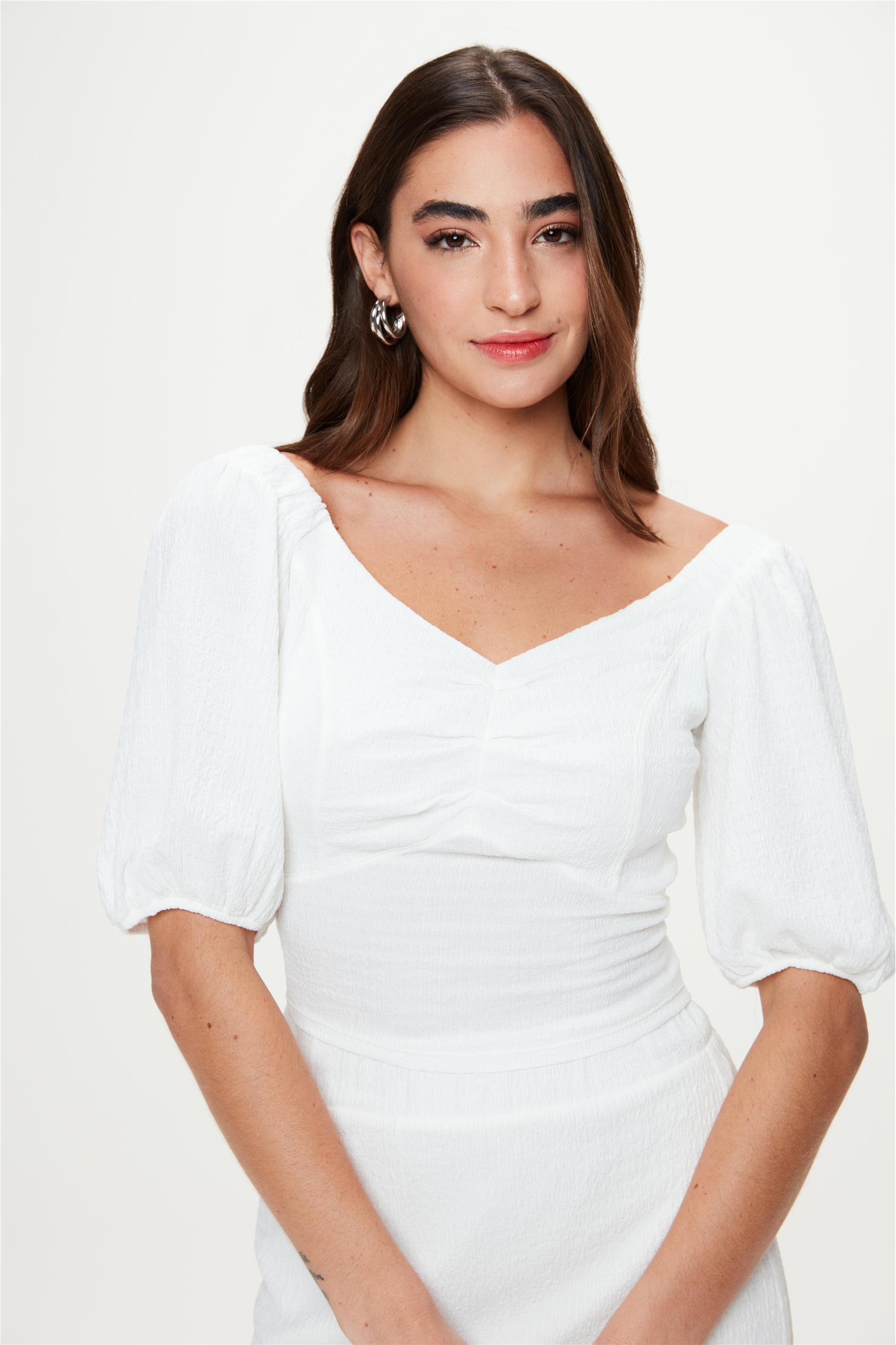 Blusa Cropped de Manga com Textura
