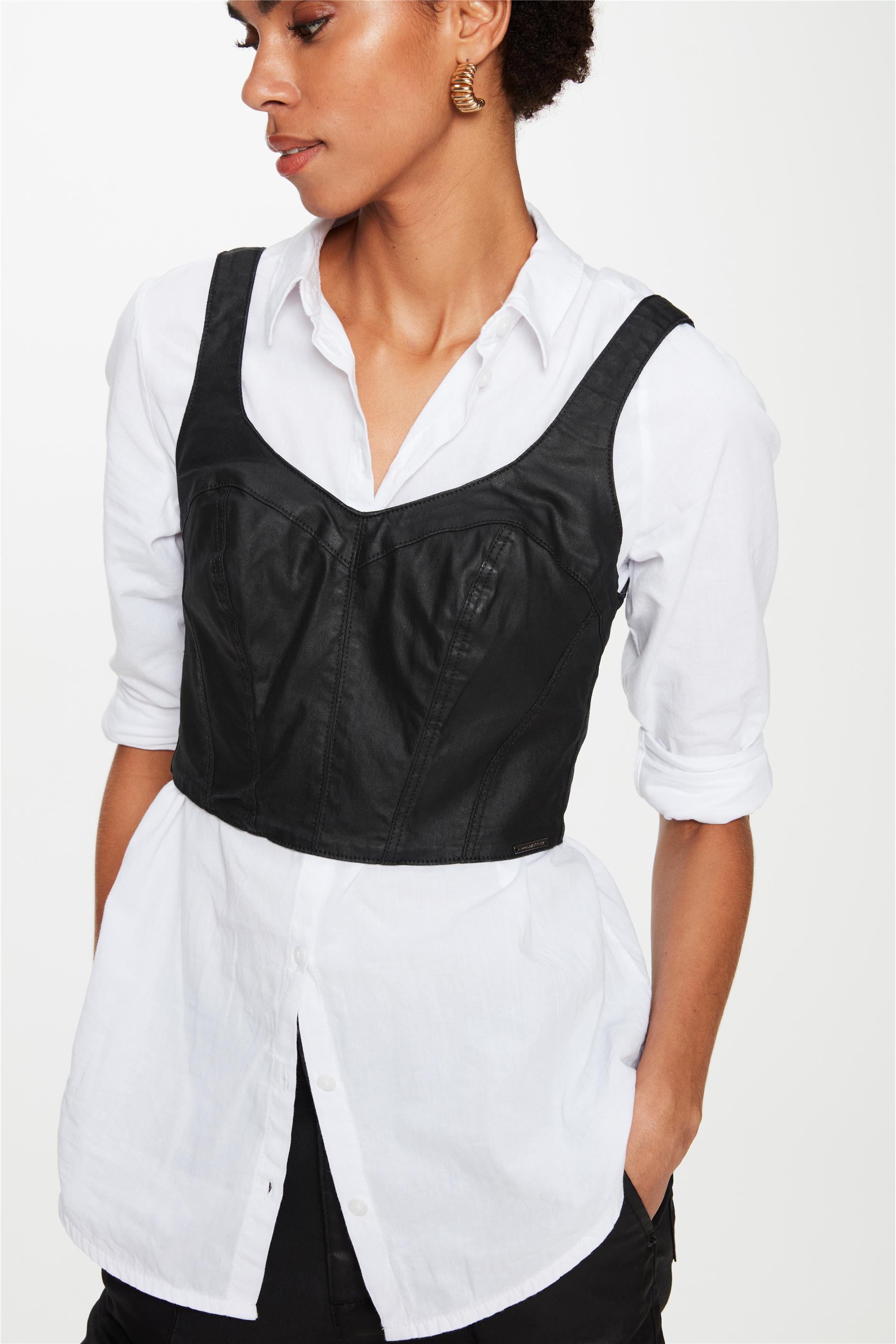 Blusa Cropped de Alça Resinado