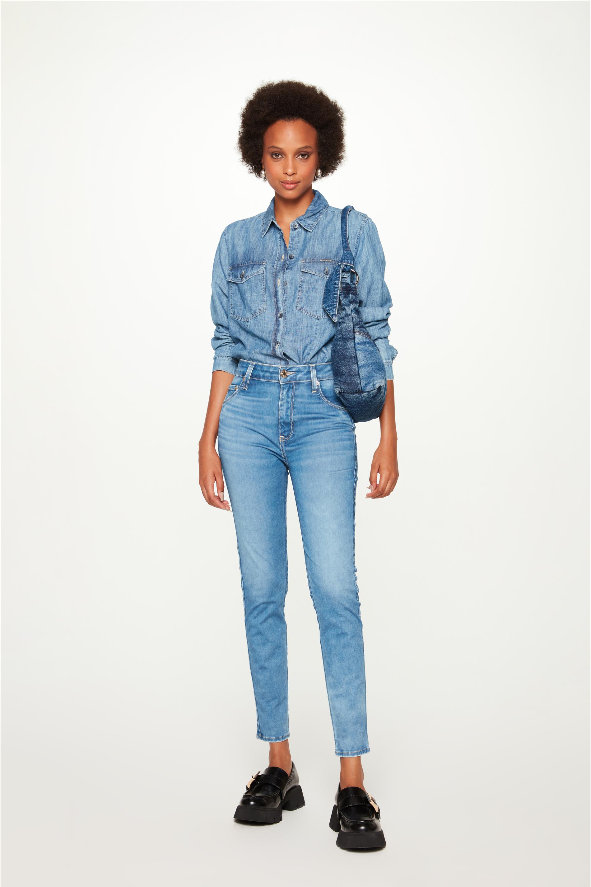 Calça Jeans Jegging Cintura G4 Cropped