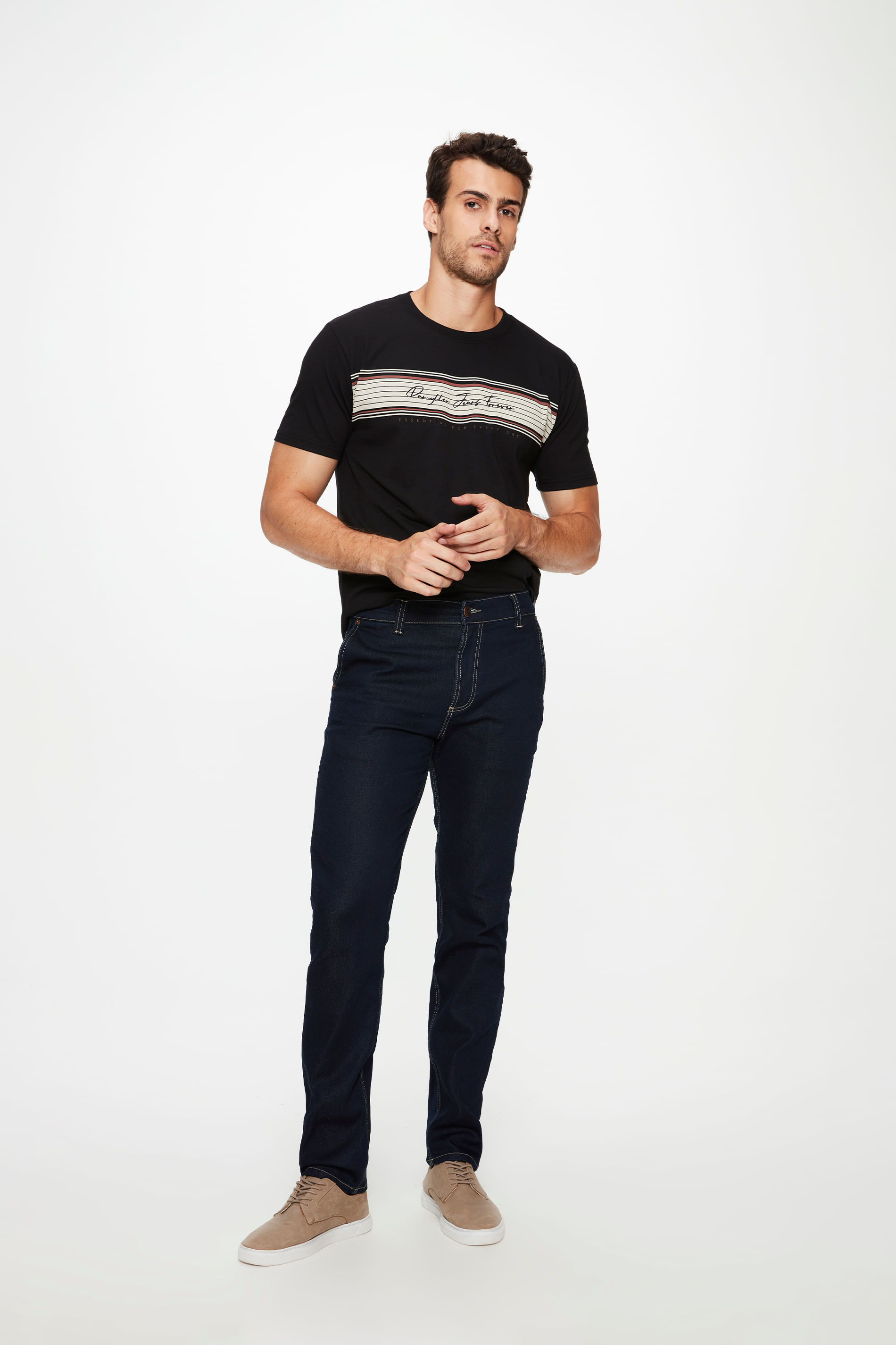 Calça Jeans Escuro Slim com Bolso Faca