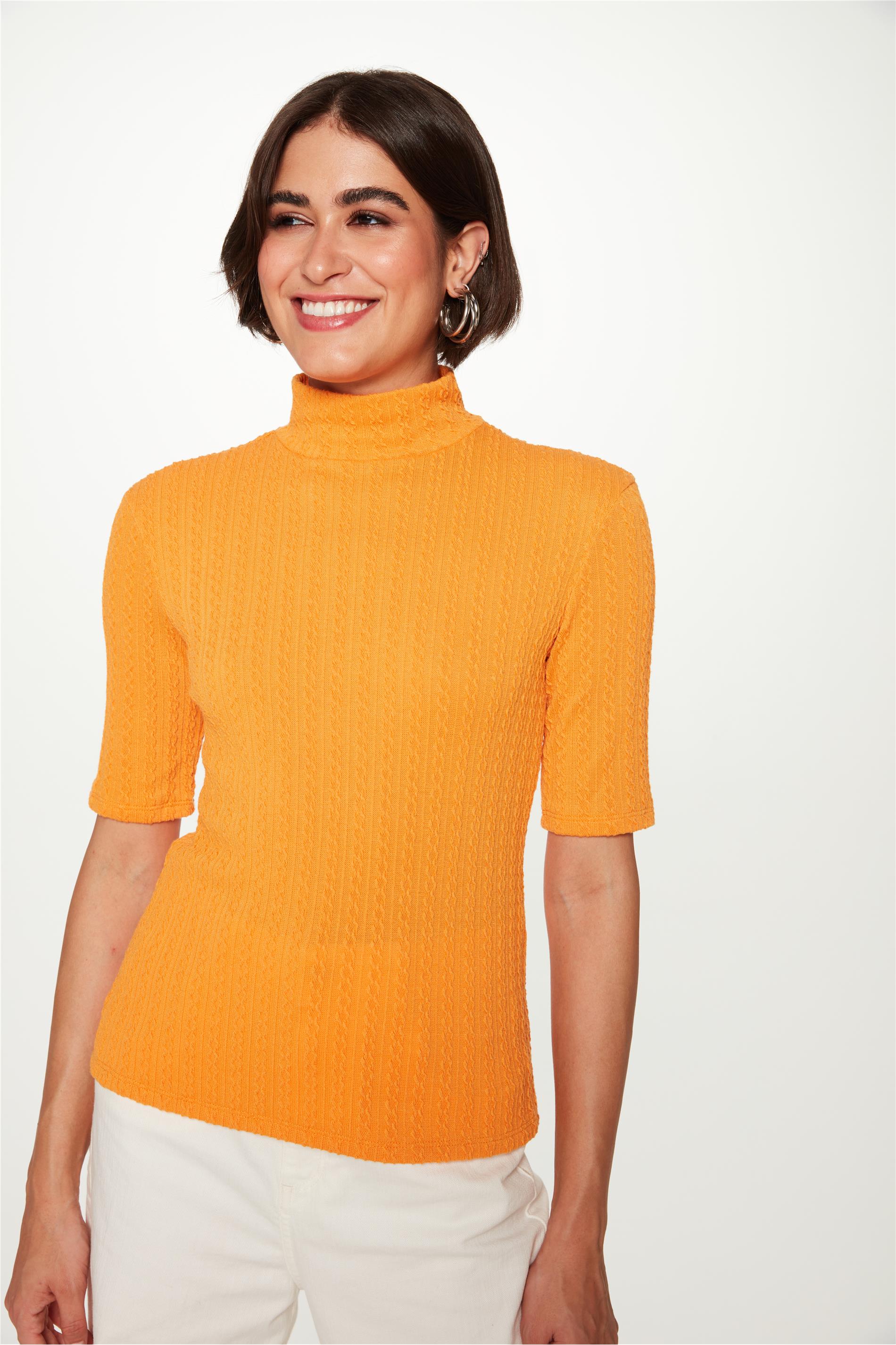 Blusa Canelada com Aspecto de Tricô