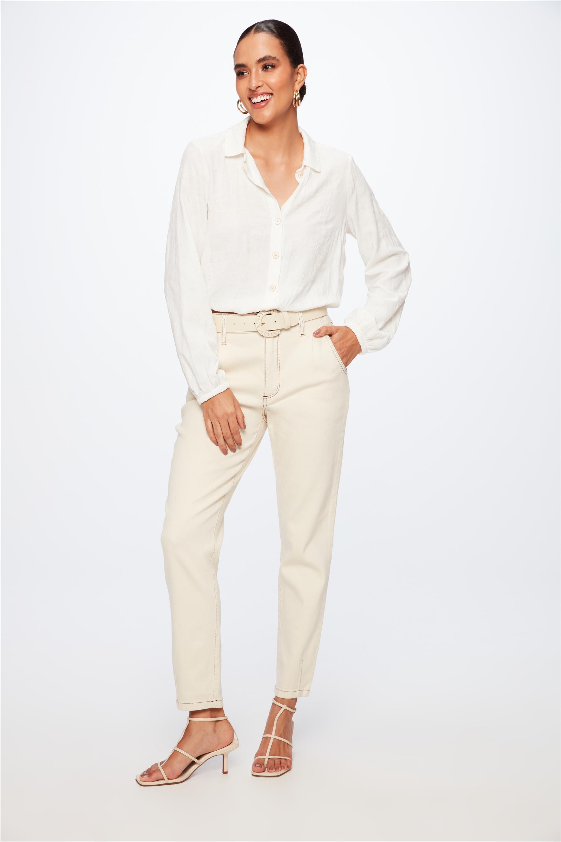 Calça de Sarja Slim G5 Cropped Off White