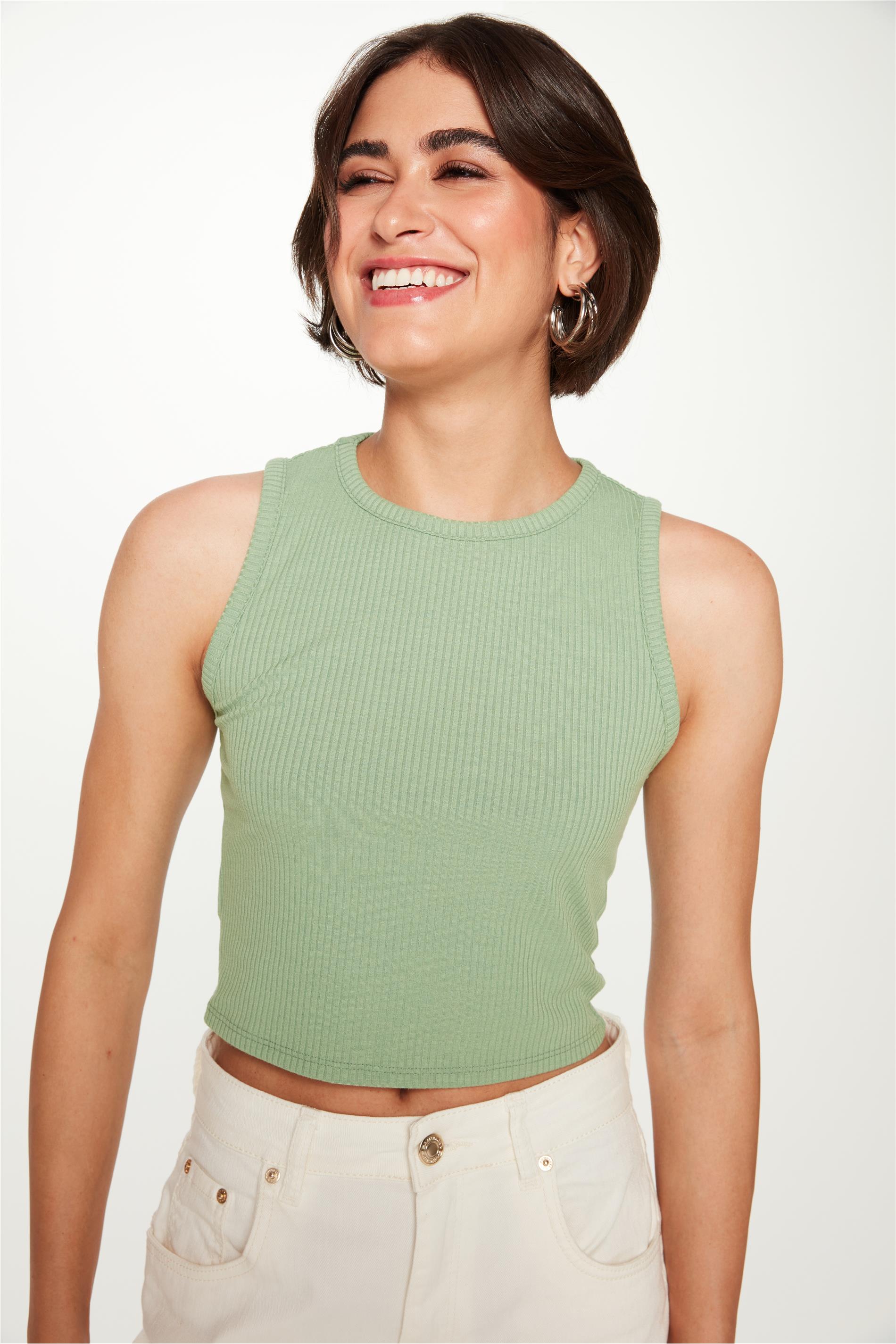 Blusa Cropped sem Mangas Canelada
