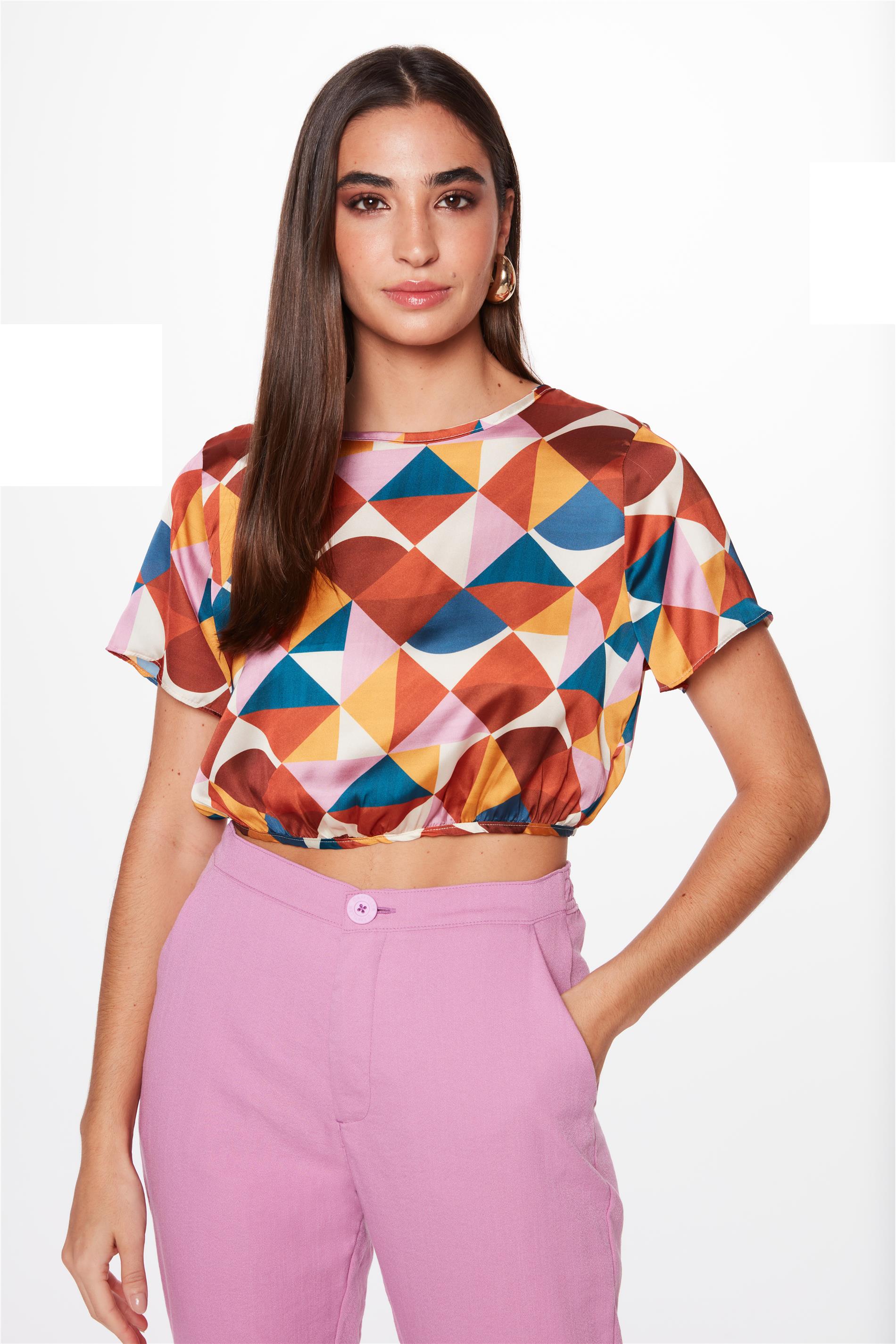 Blusa Cropped Estampada com Amarração