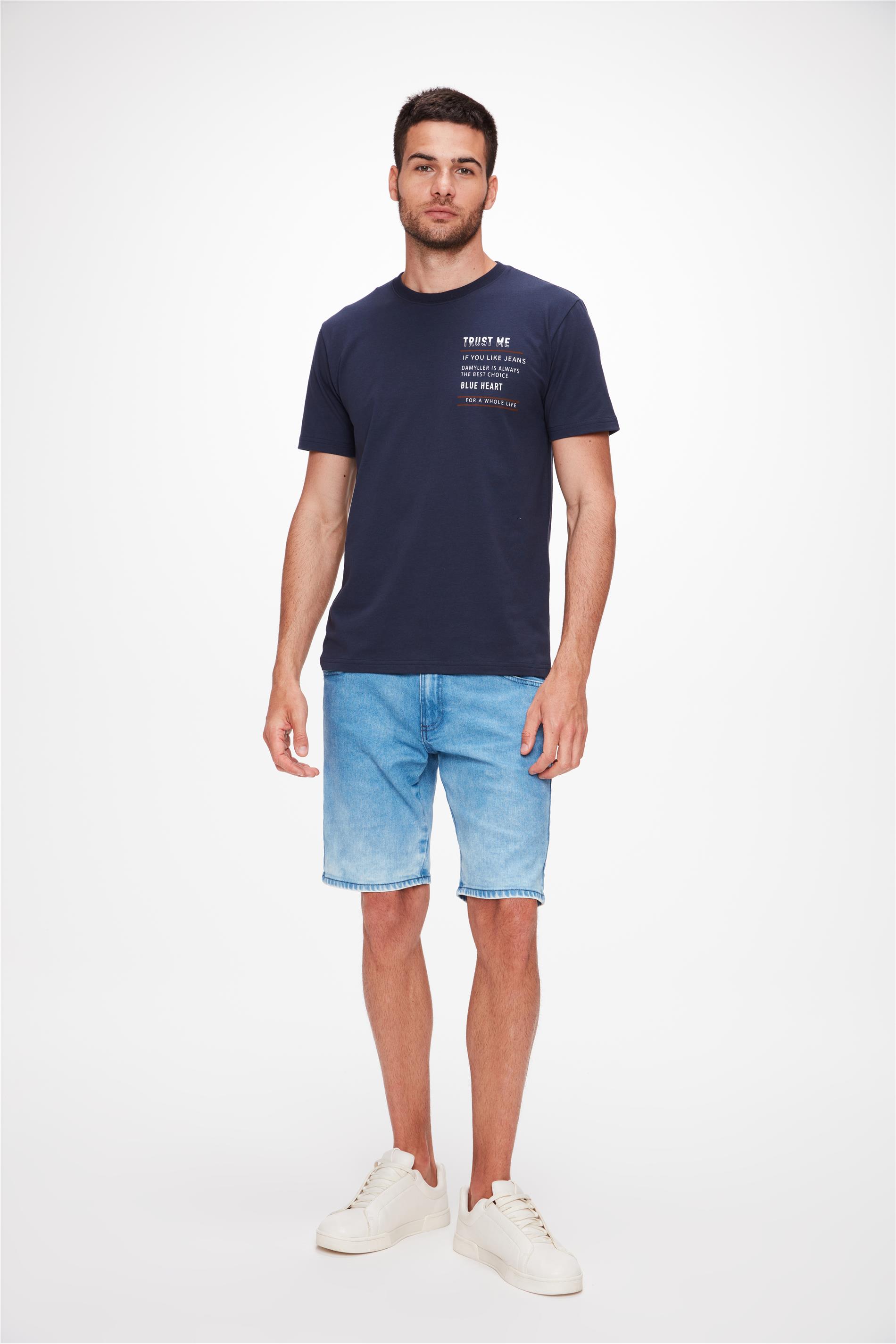 Bermuda Jeans Azul Médio com Elastano