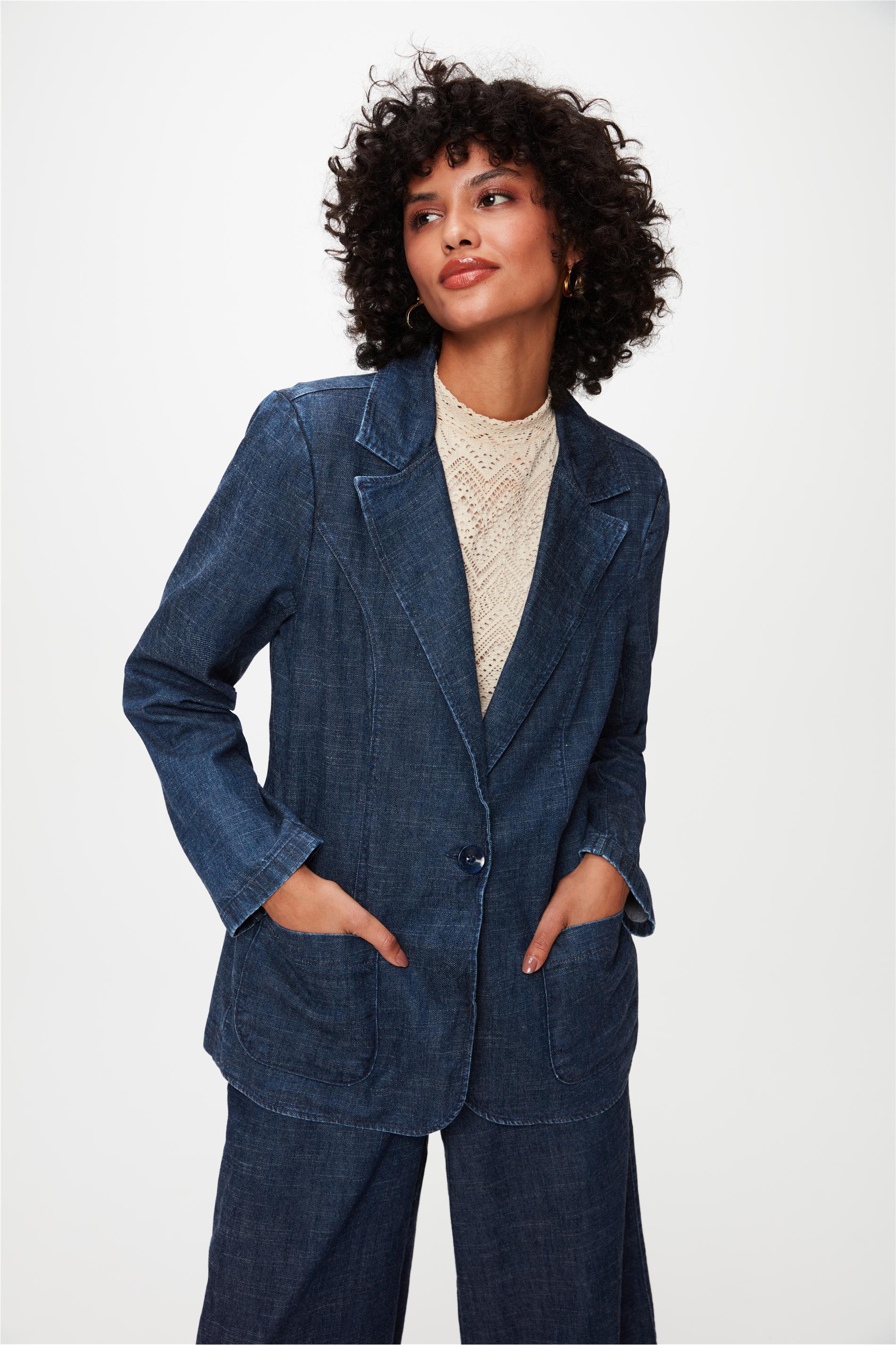 Blazer Jeans Clássico Tom Médio