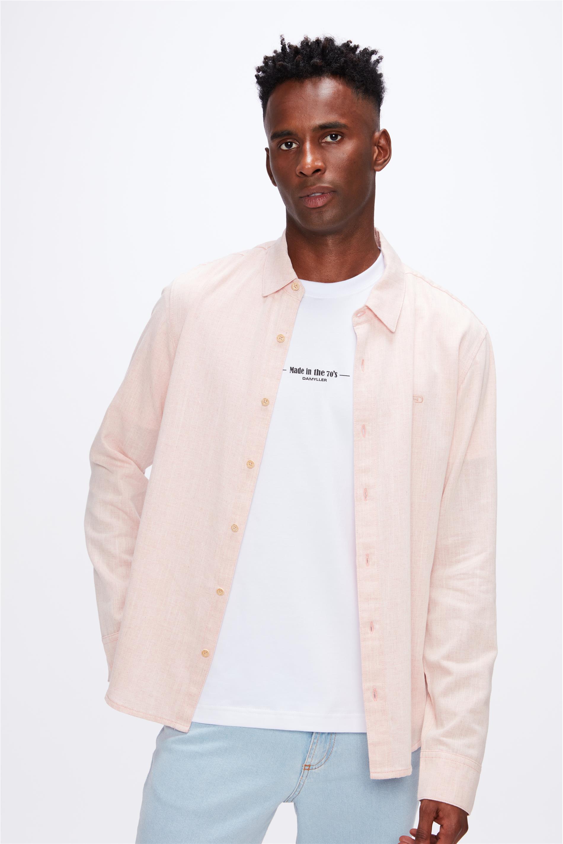 Camisa de Algodão com Linho Masculina