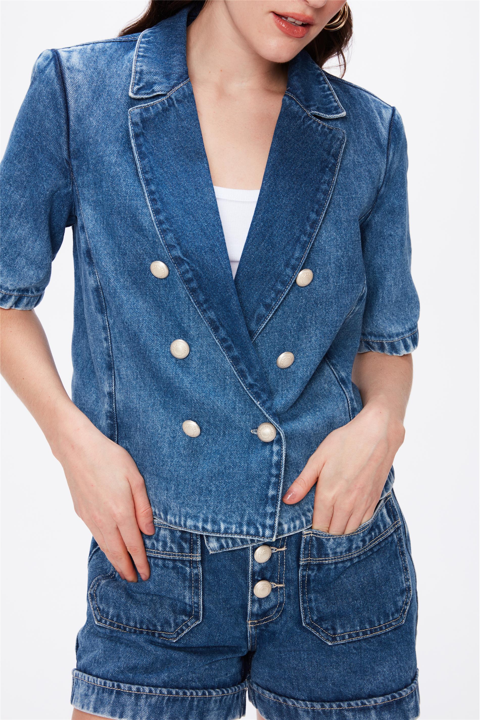 Blazer Jeans Transpassado Cropped